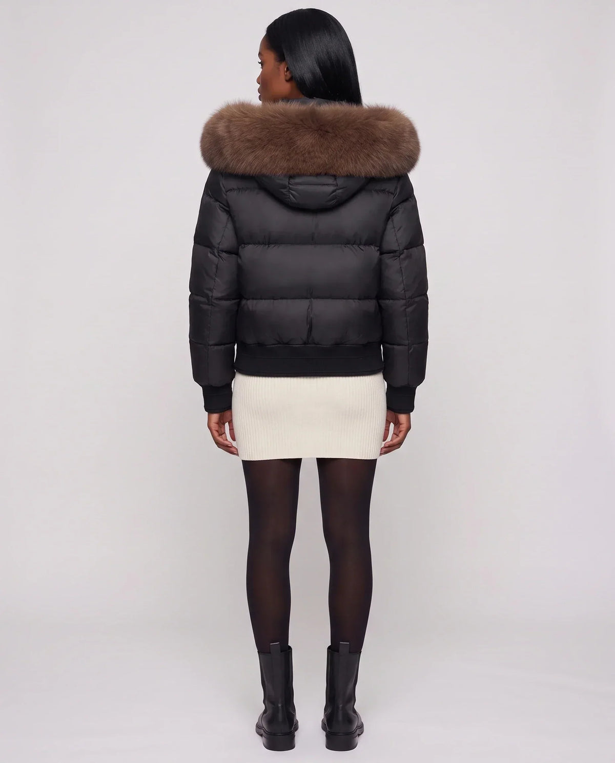 Short Bomber Puffer Jacket with Faux Fur Hood