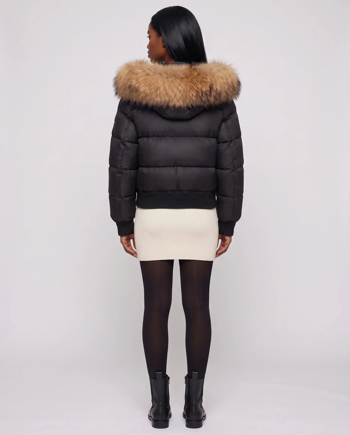 Short Bomber Puffer Jacket with Faux Fur Hood