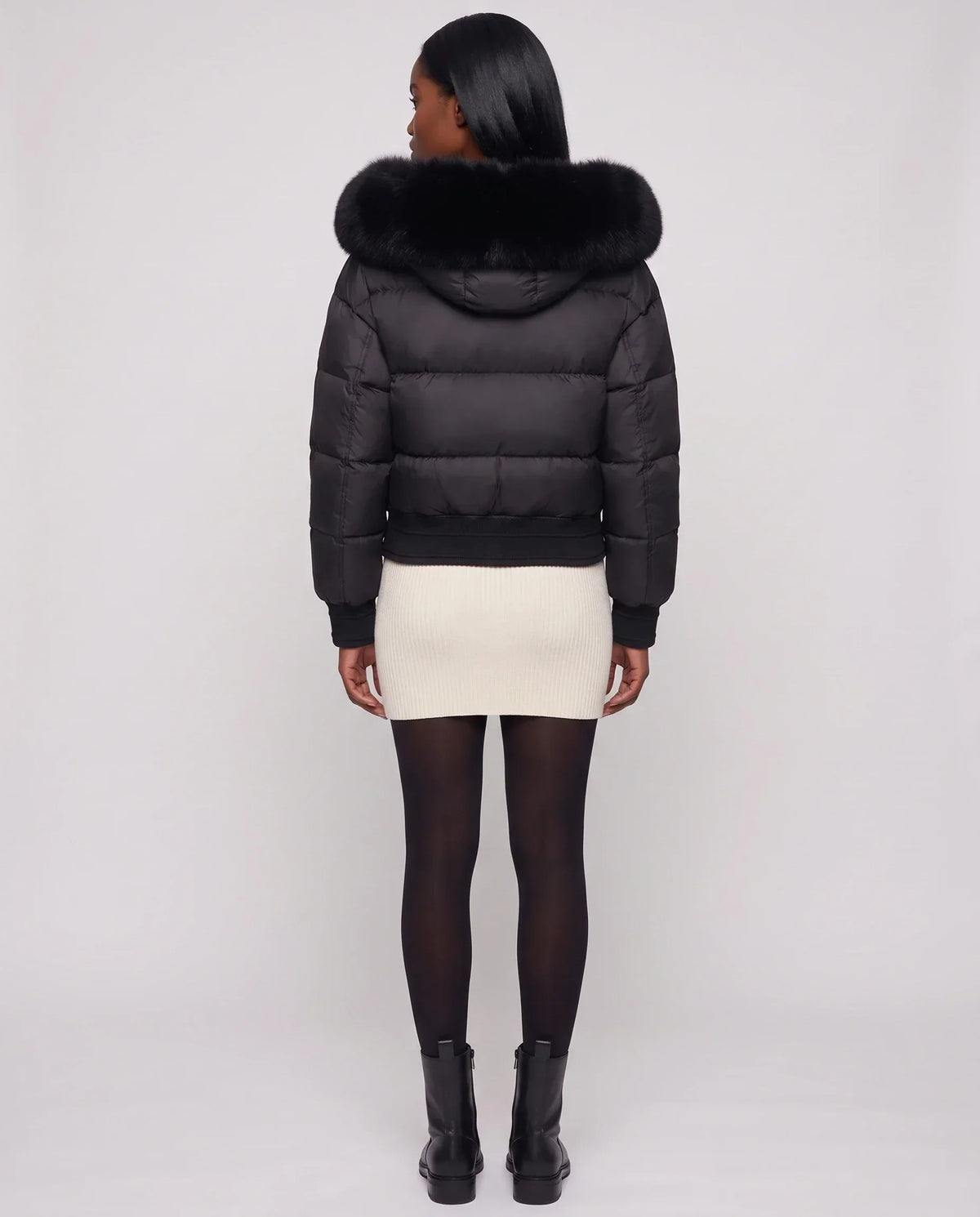 Short Bomber Puffer Jacket with Faux Fur Hood