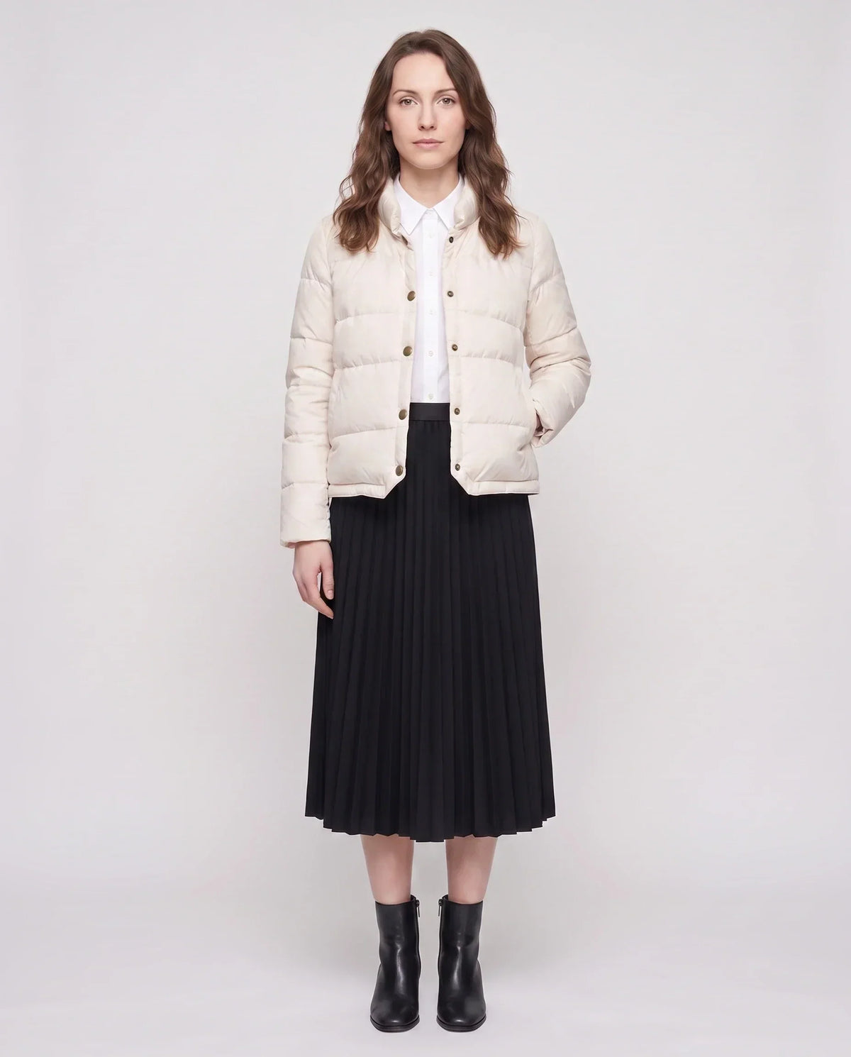 Short Lightweight Puffer Jacket with Brass Poppers