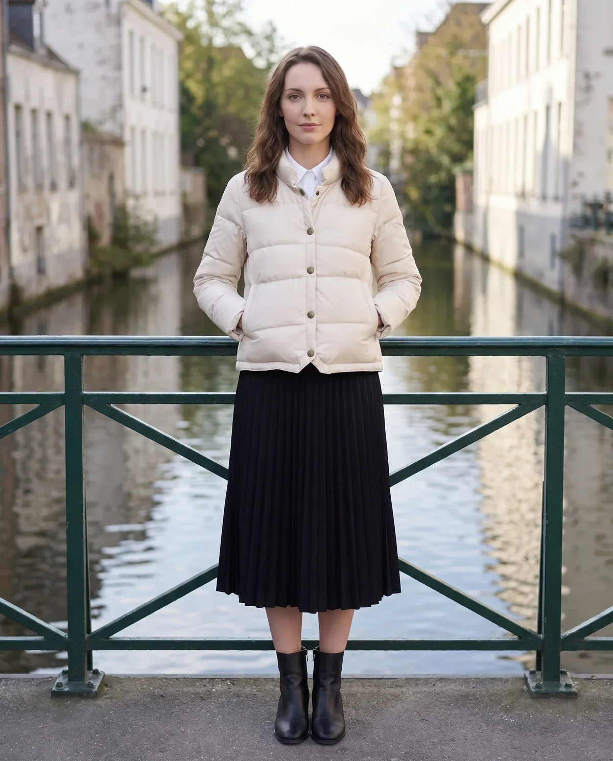 Short Lightweight Puffer Jacket with Brass Poppers