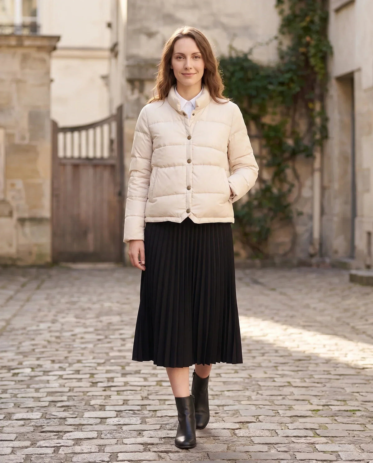 Short Lightweight Puffer Jacket with Brass Poppers
