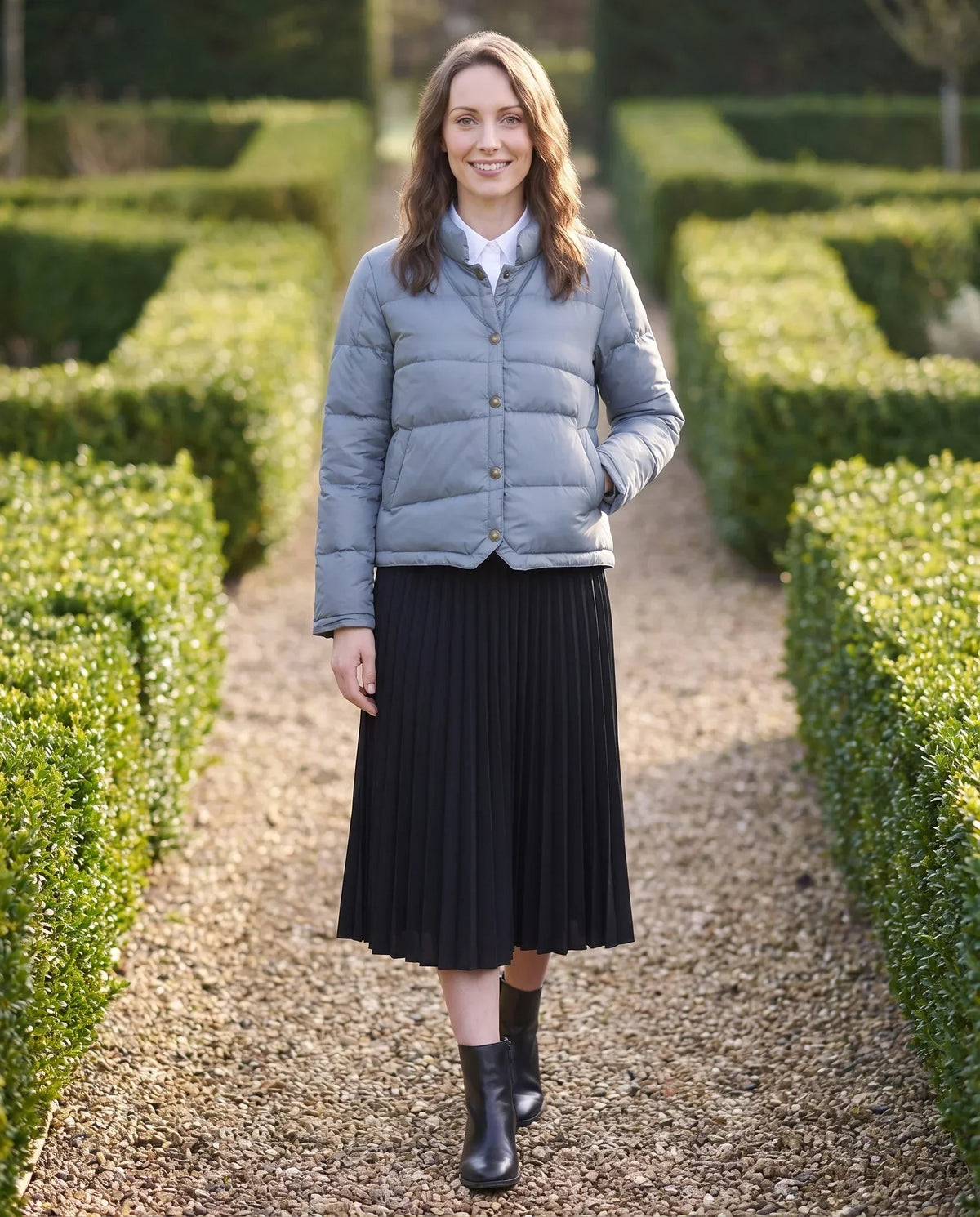 Short Lightweight Puffer Jacket with Brass Poppers