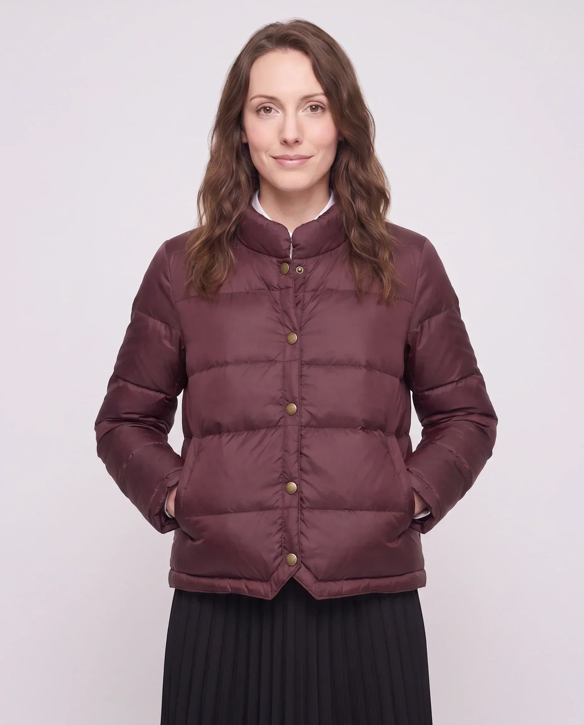 Short Lightweight Puffer Jacket with Brass Poppers