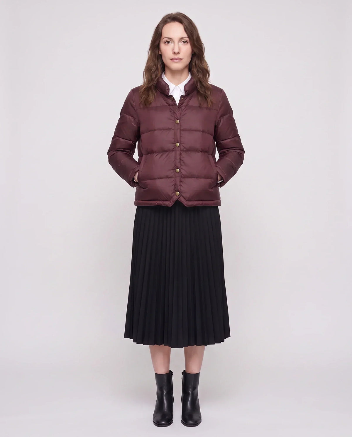 Short Lightweight Puffer Jacket with Brass Poppers