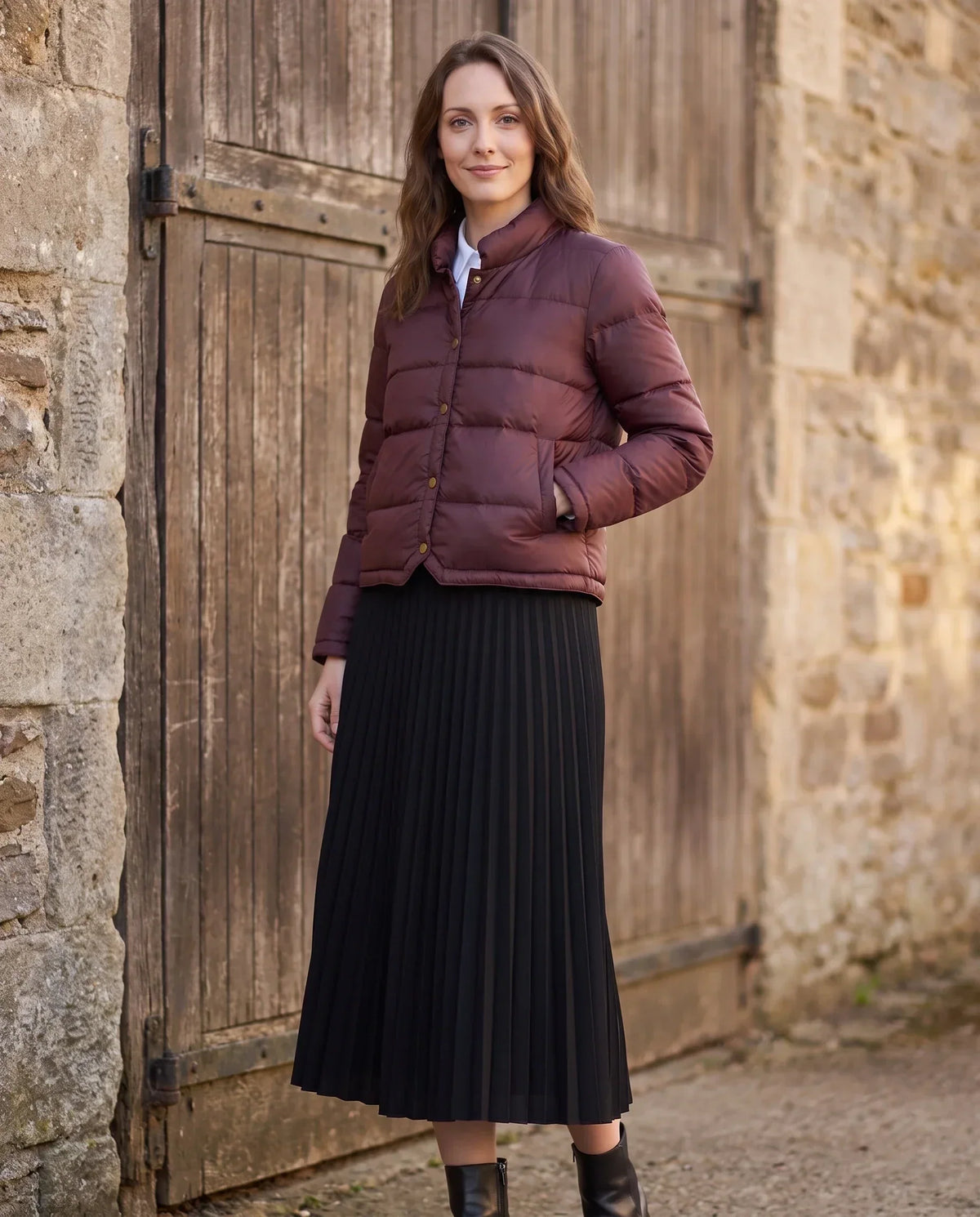 Short Lightweight Puffer Jacket with Brass Poppers