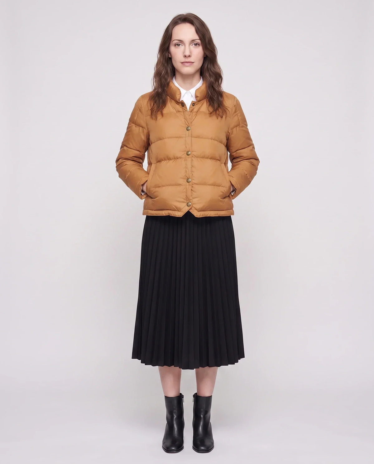 Short Lightweight Puffer Jacket with Brass Poppers