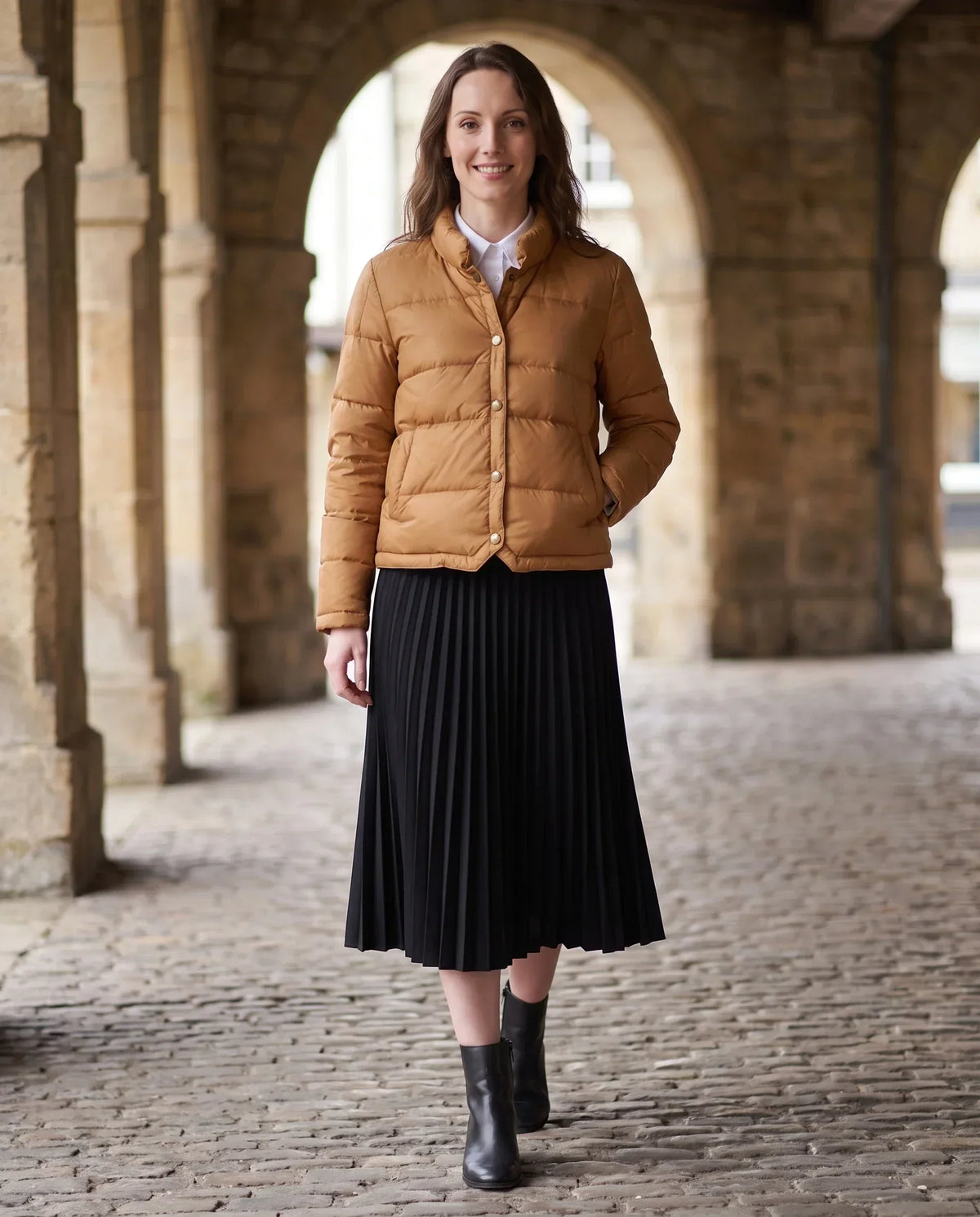 Short Lightweight Puffer Jacket with Brass Poppers