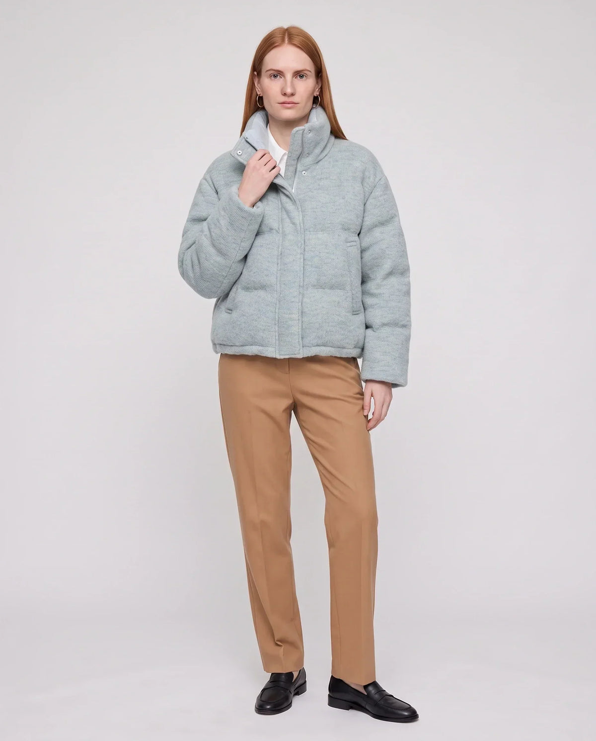 Short Knit Puffer Jacket with Funnel Collar