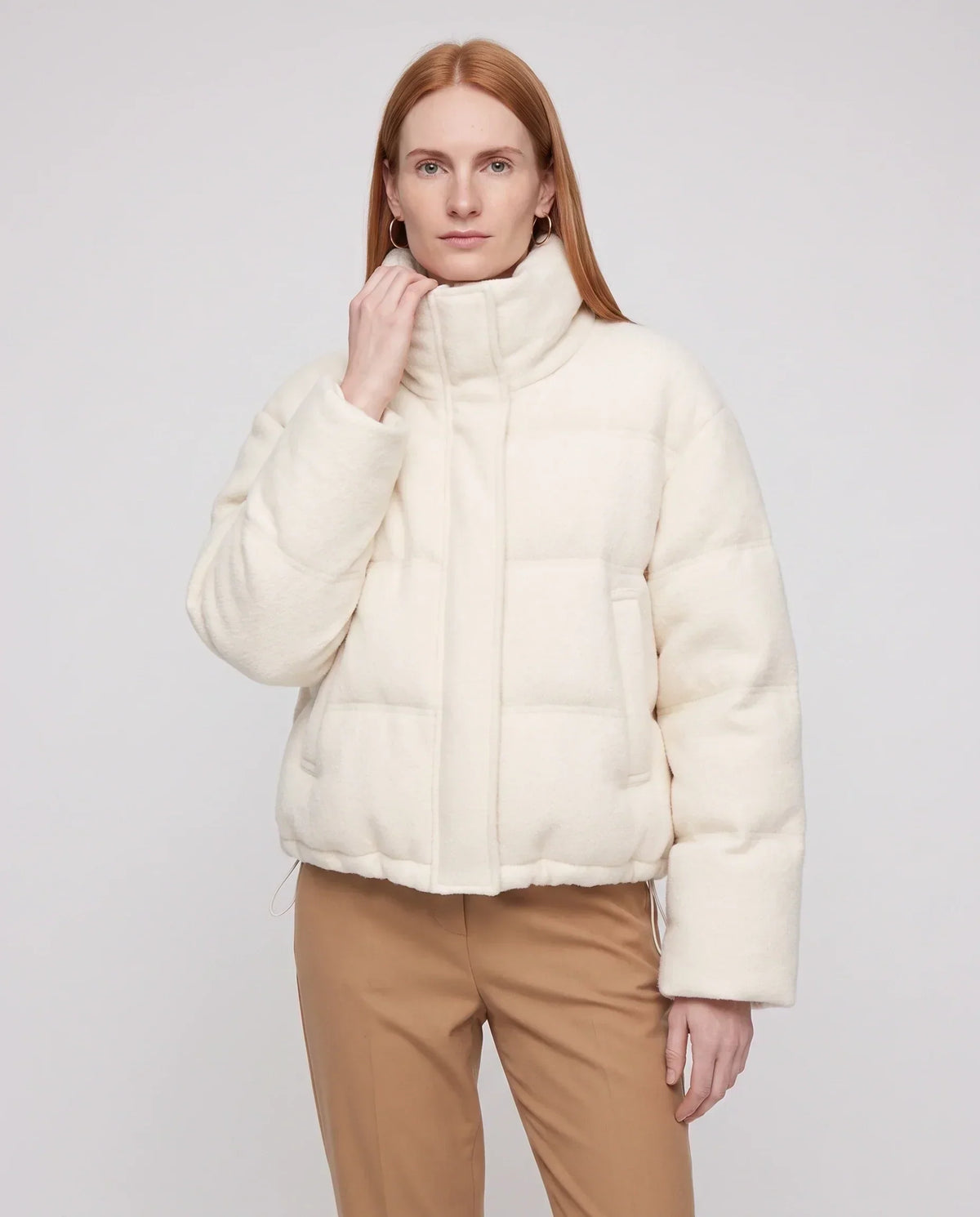 Short Knit Puffer Jacket with Funnel Collar