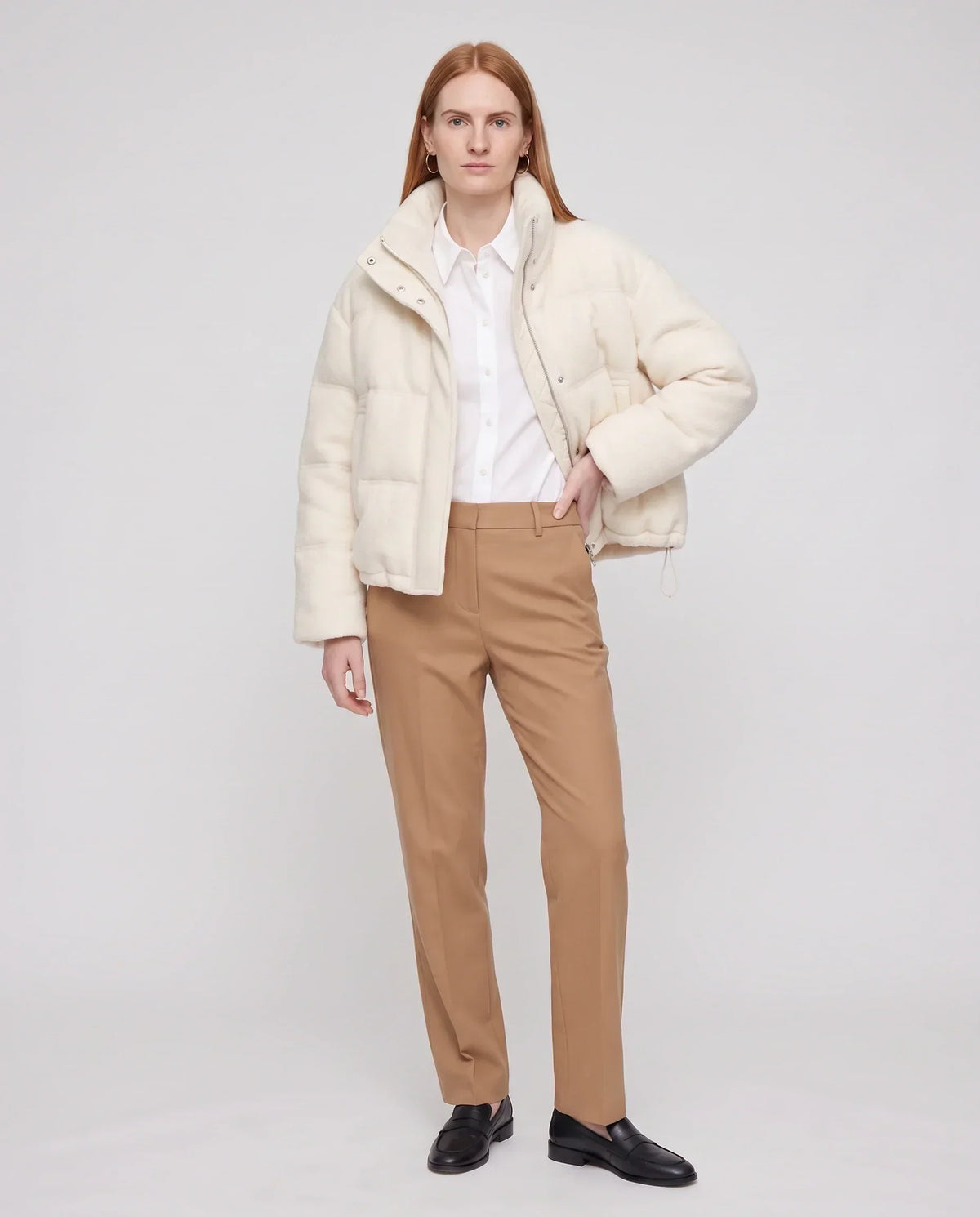 Short Knit Puffer Jacket with Funnel Collar