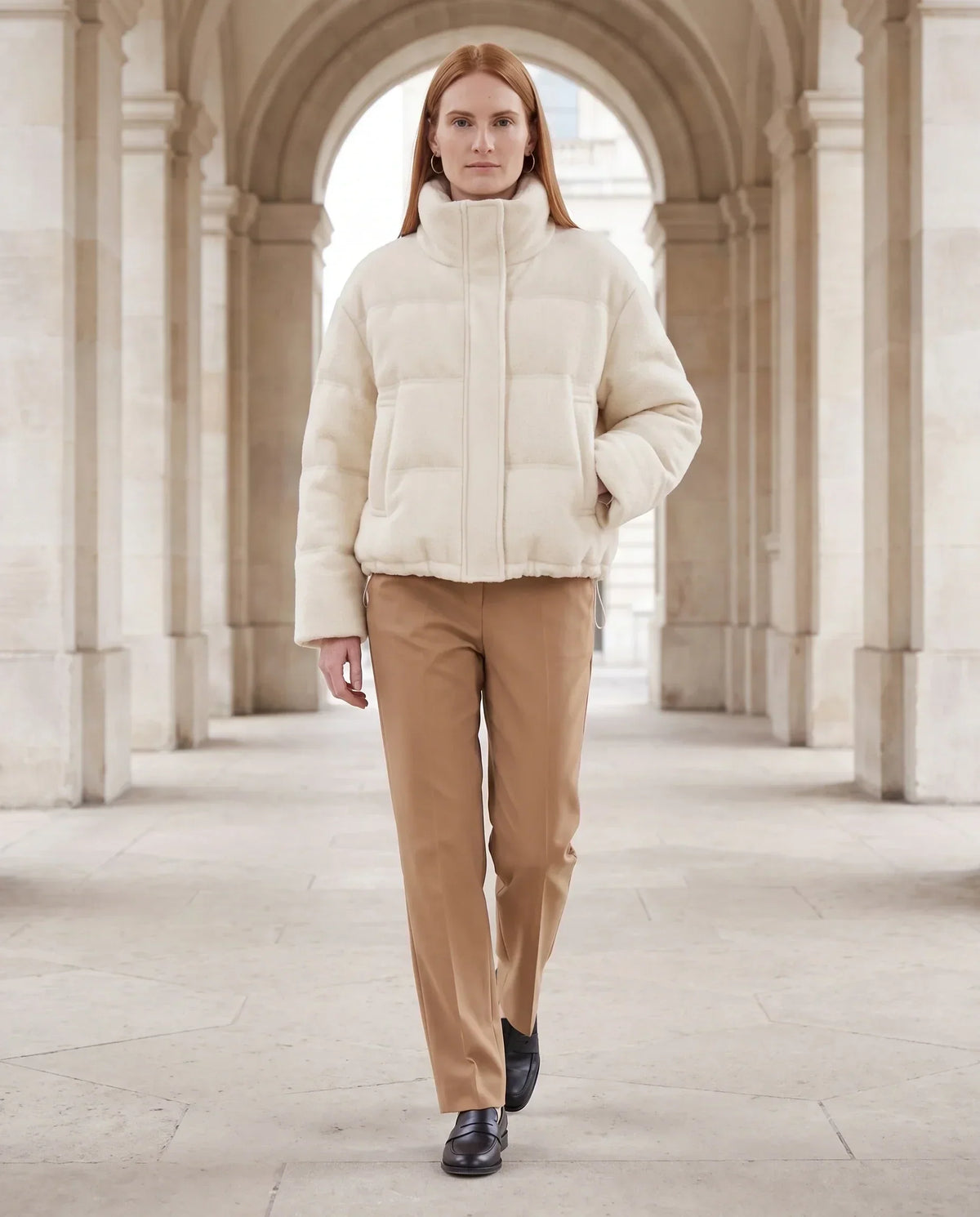 Short Knit Puffer Jacket with Funnel Collar