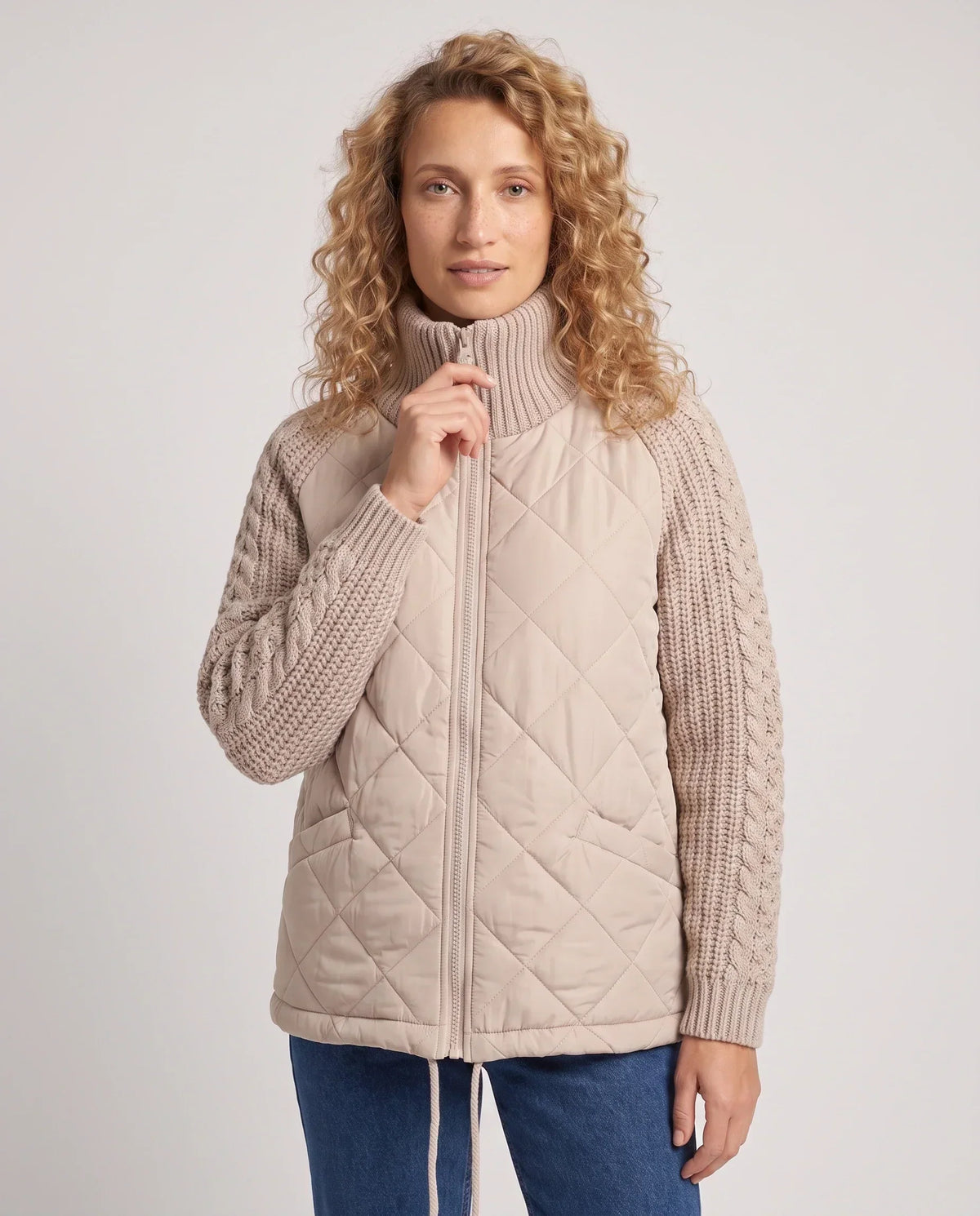 Short Quilted Jacket with Knitted Sleeves