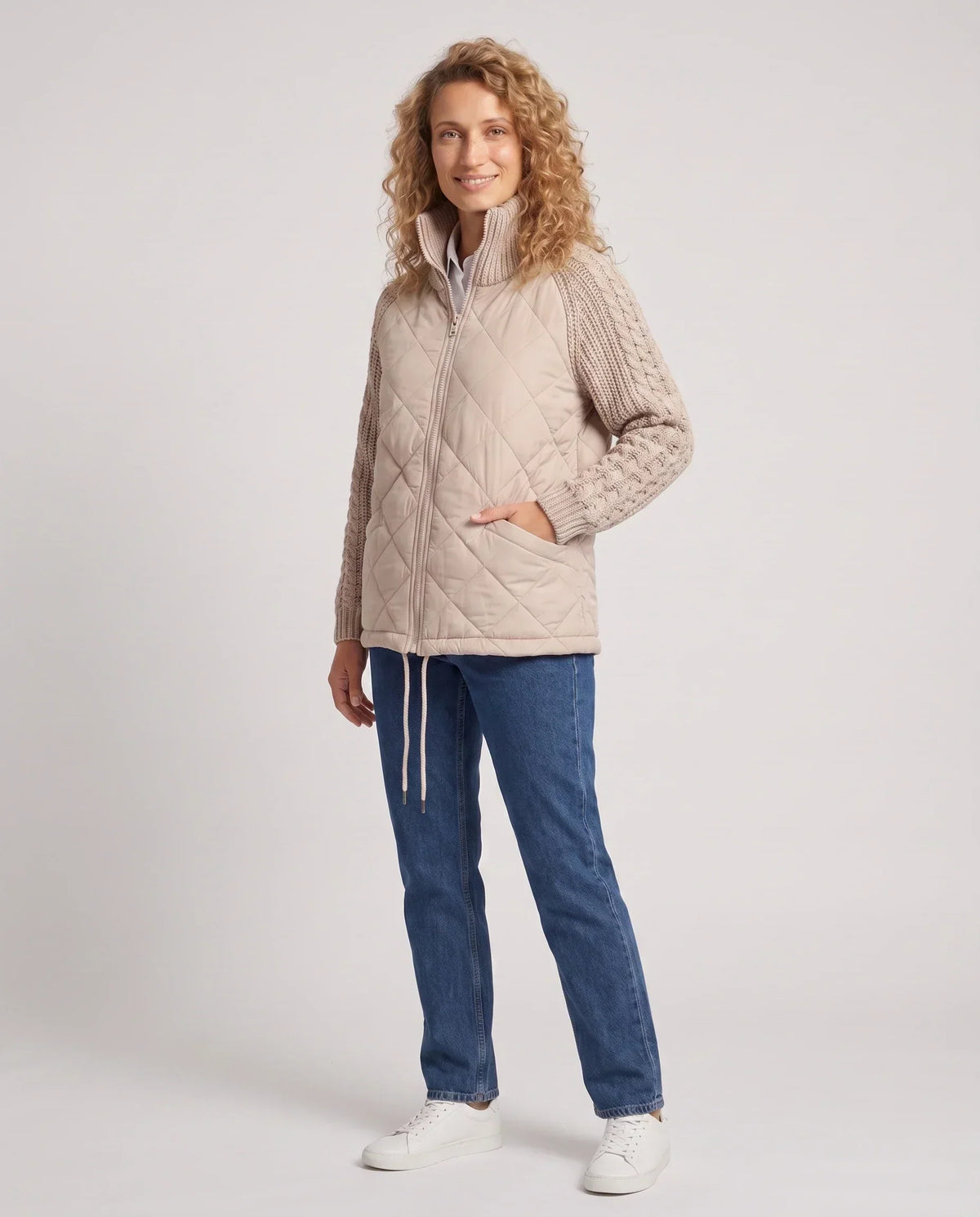 Short Quilted Jacket with Knitted Sleeves