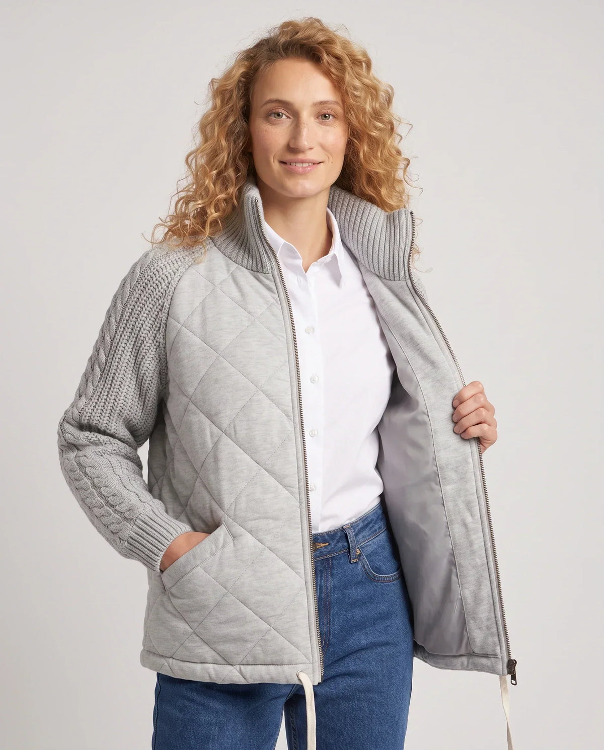 Short Quilted Jacket with Knitted Sleeves