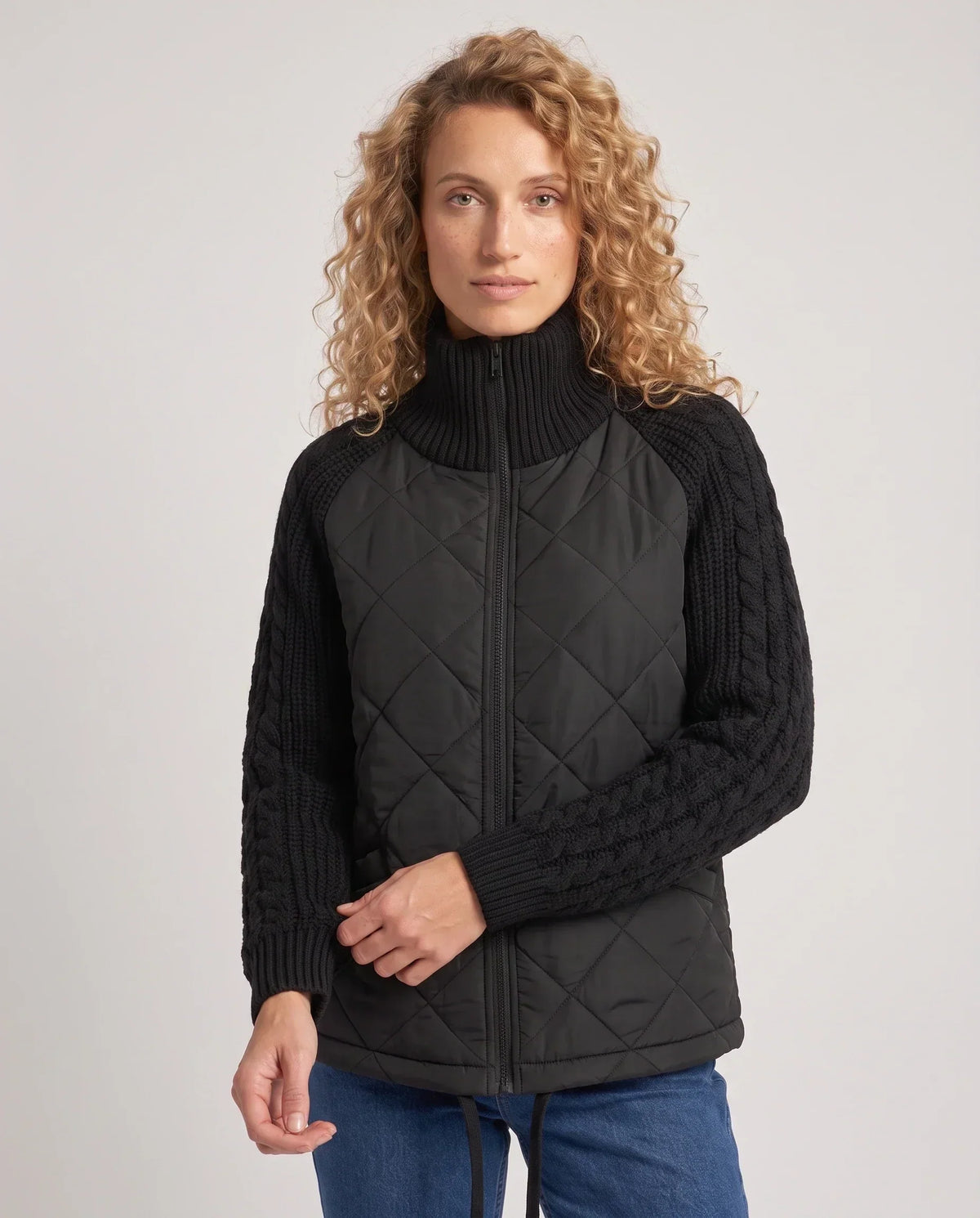 Short Quilted Jacket with Knitted Sleeves