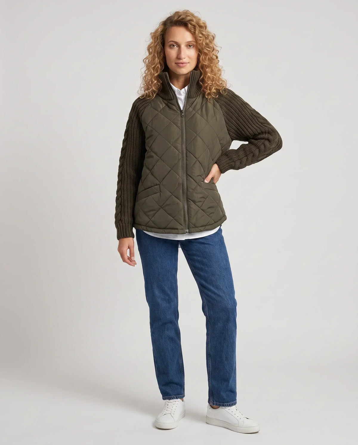 Short Quilted Jacket with Knitted Sleeves