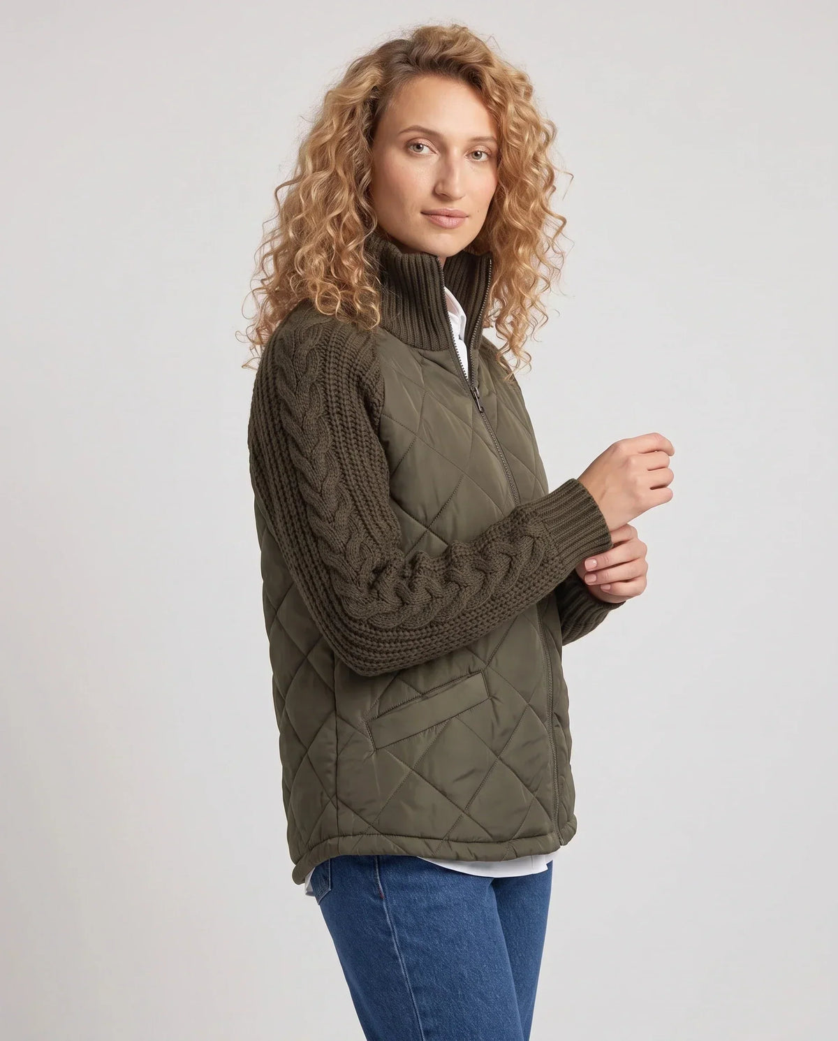 Short Quilted Jacket with Knitted Sleeves