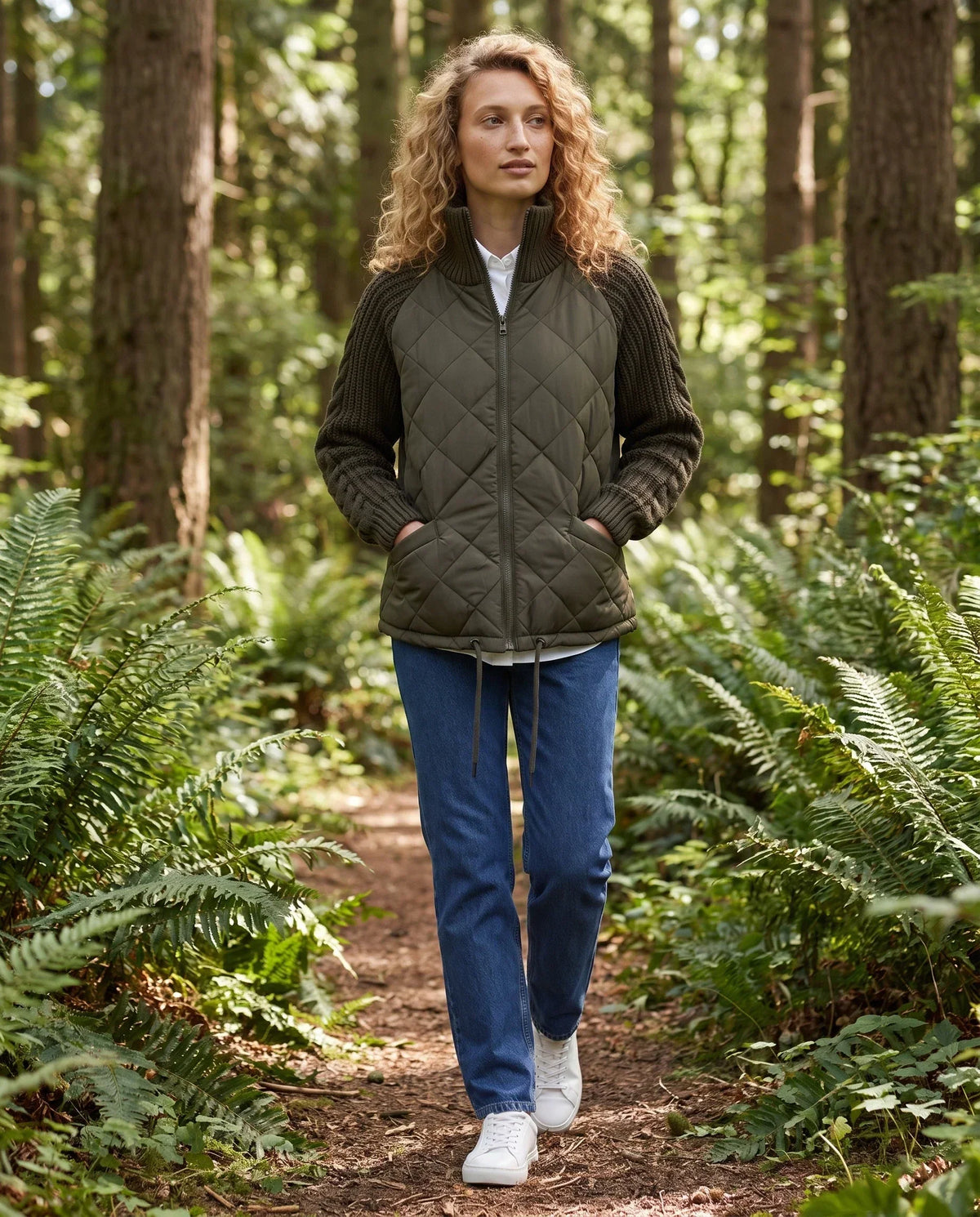 Short Quilted Jacket with Knitted Sleeves