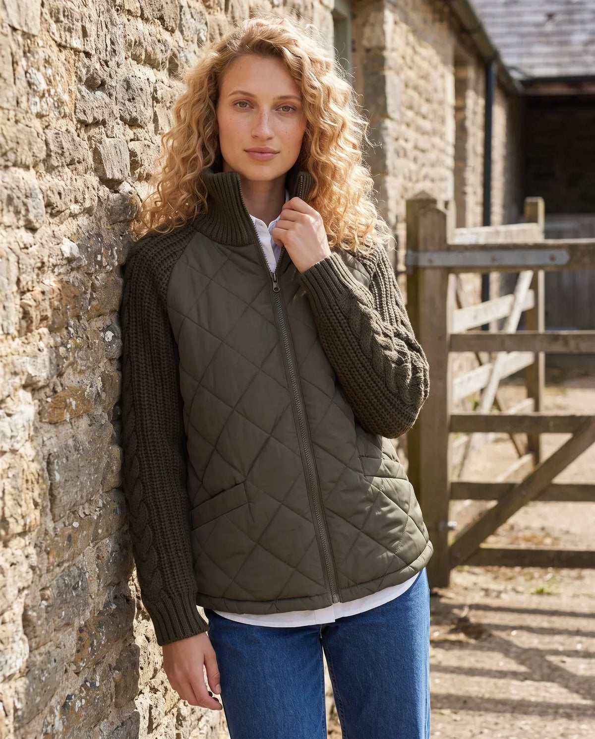 Short Quilted Jacket with Knitted Sleeves