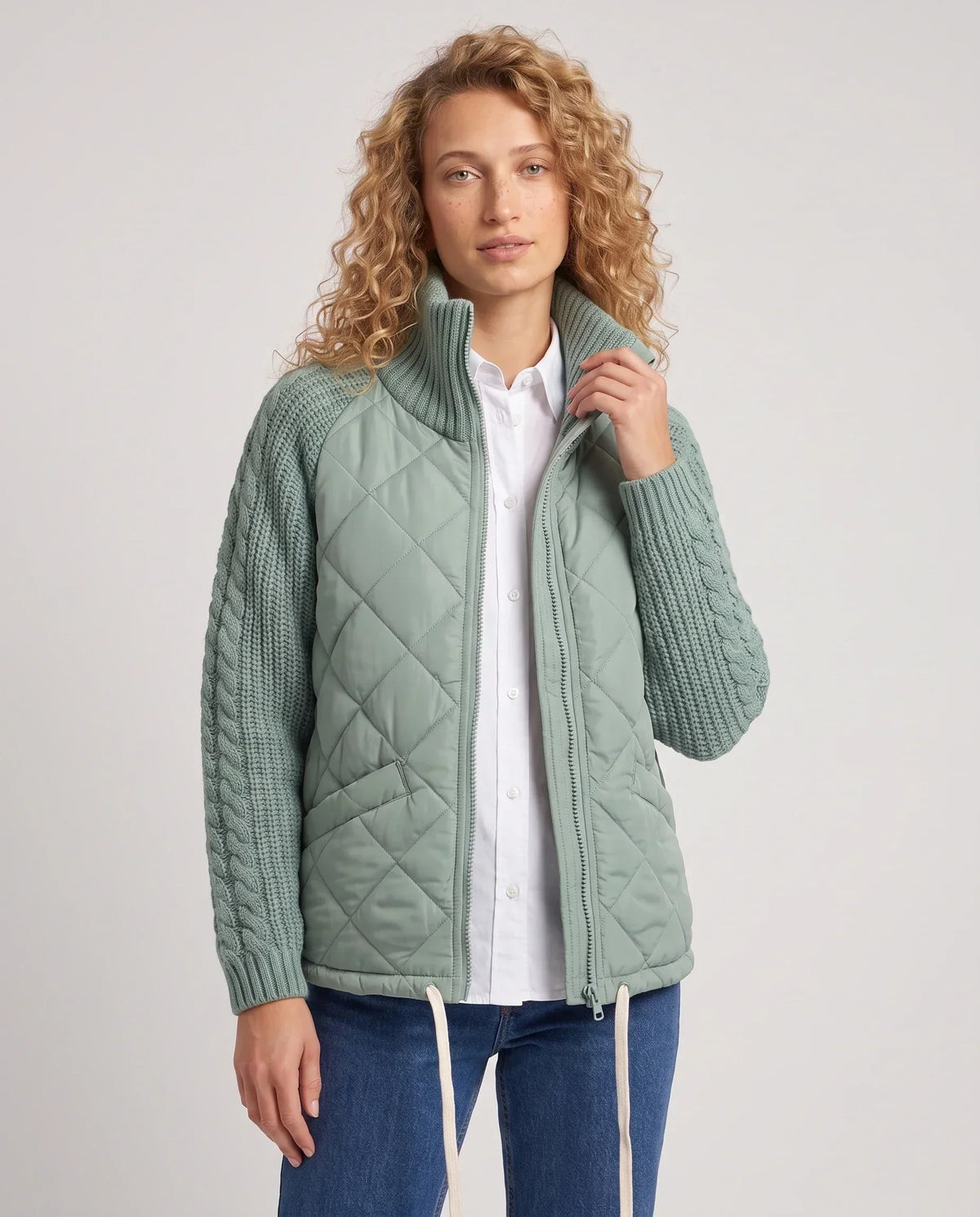 Short Quilted Jacket with Knitted Sleeves