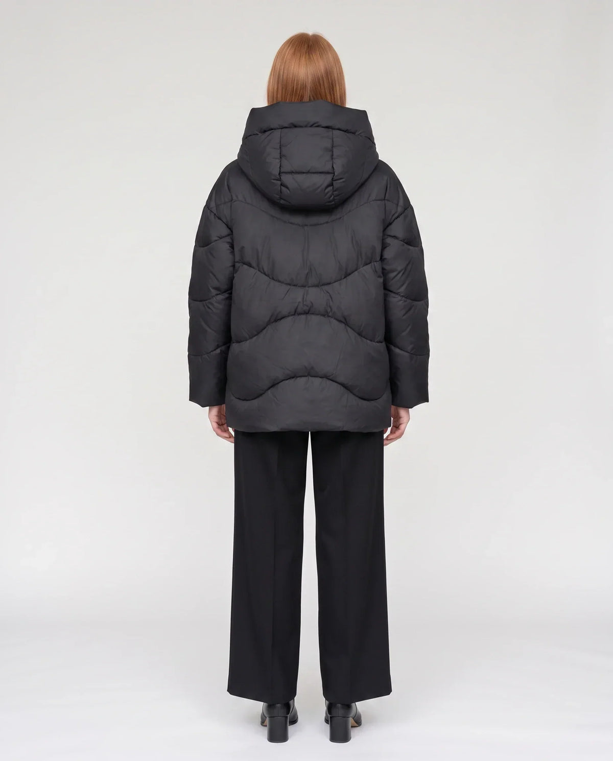 Short Oversized Hooded Puffer Jacket with Frog Fastenings