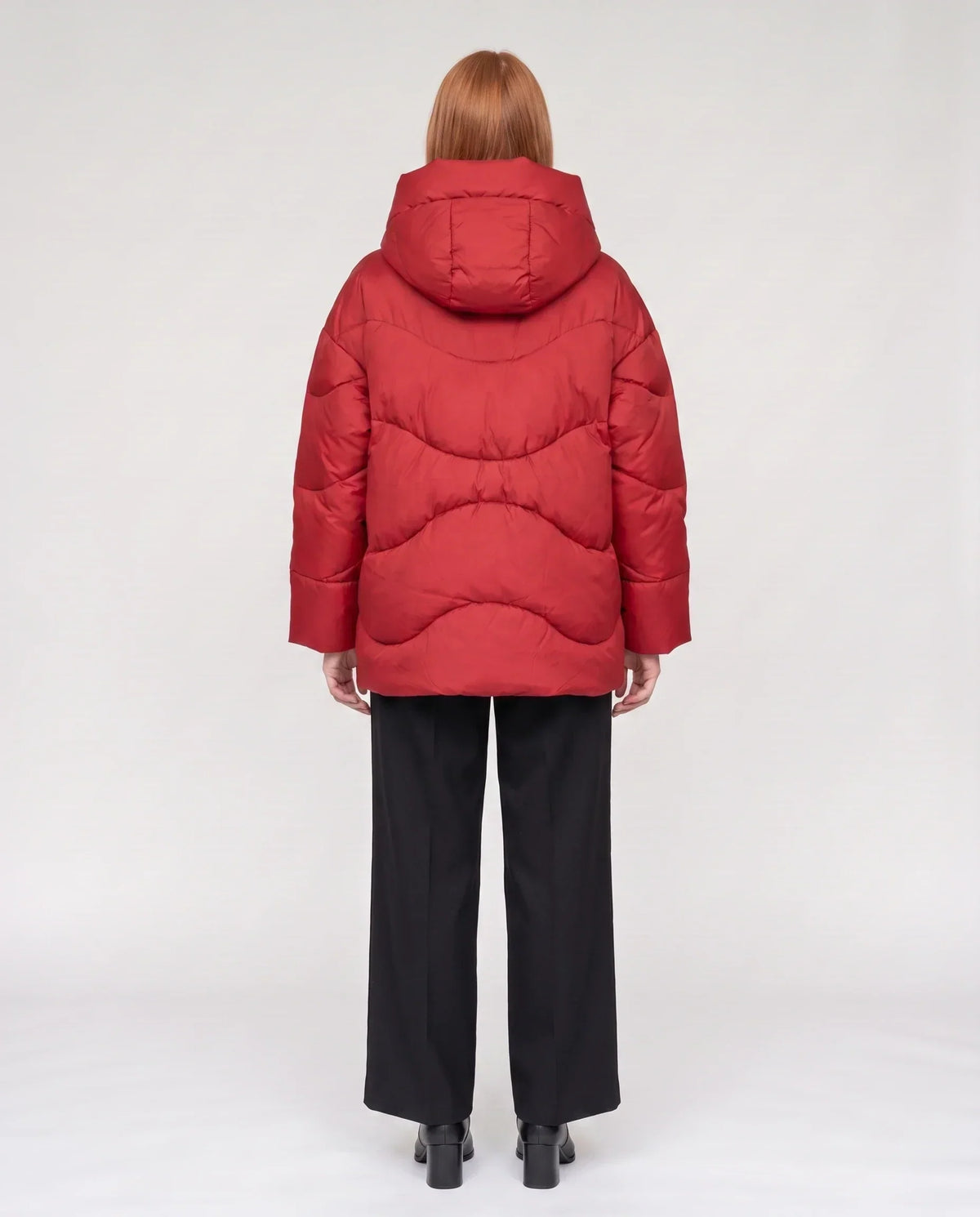 Short Oversized Hooded Puffer Jacket with Frog Fastenings