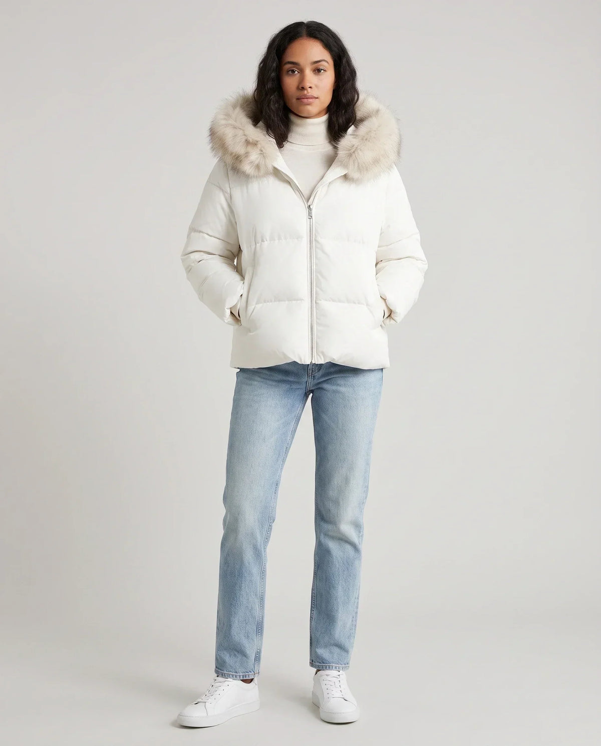 Short Oversized Puffer Jacket with Faux Fur Hood