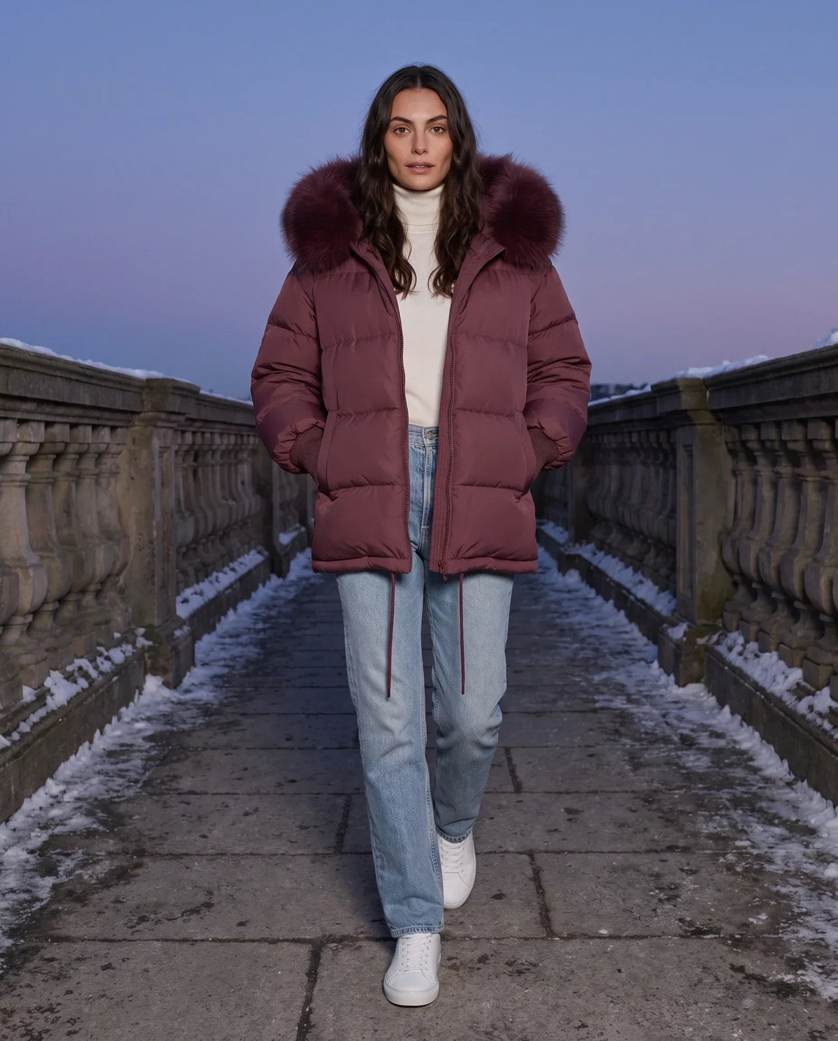 Short Oversized Puffer Jacket with Faux Fur Hood