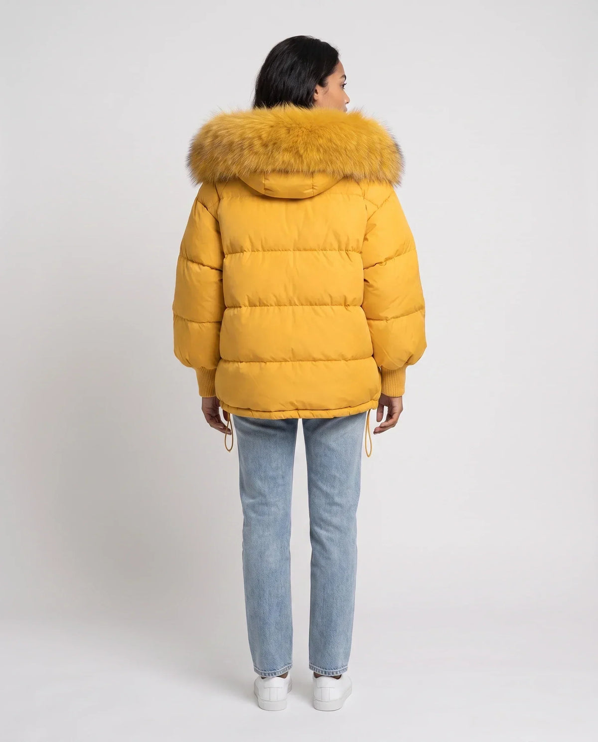 Short Oversized Puffer Jacket with Faux Fur Hood