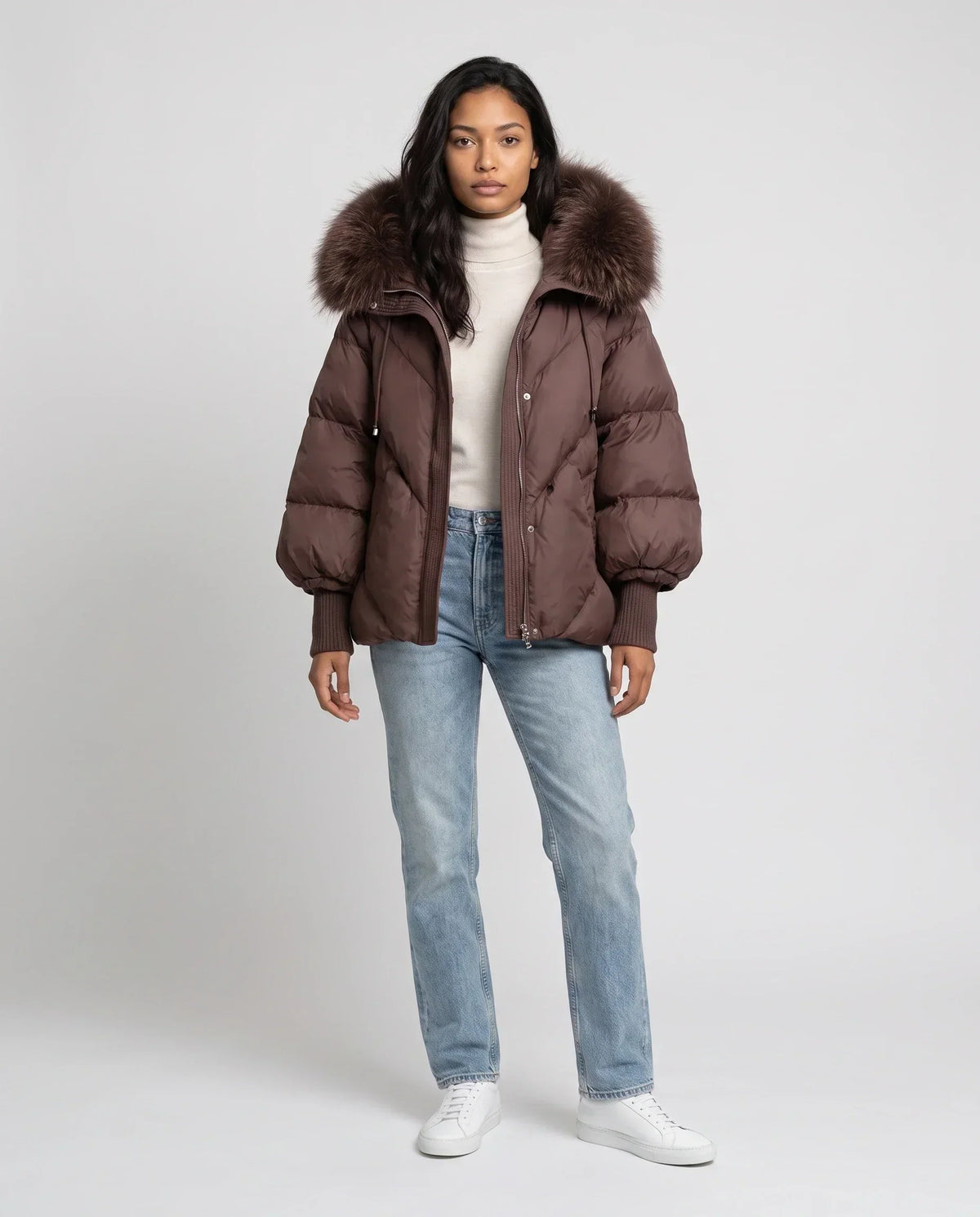 Short Oversized Puffer Jacket with Faux Fur Hood