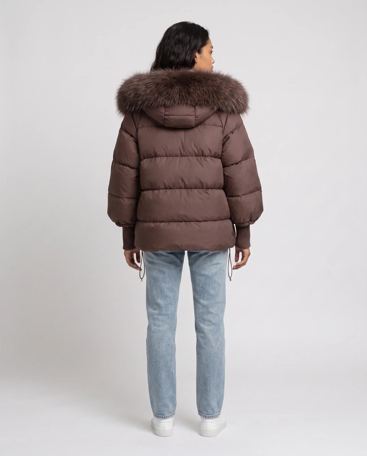 Short Oversized Puffer Jacket with Faux Fur Hood