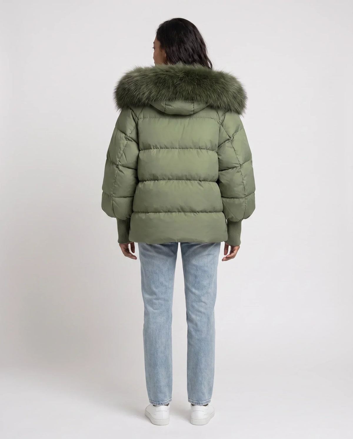 Short Oversized Puffer Jacket with Faux Fur Hood