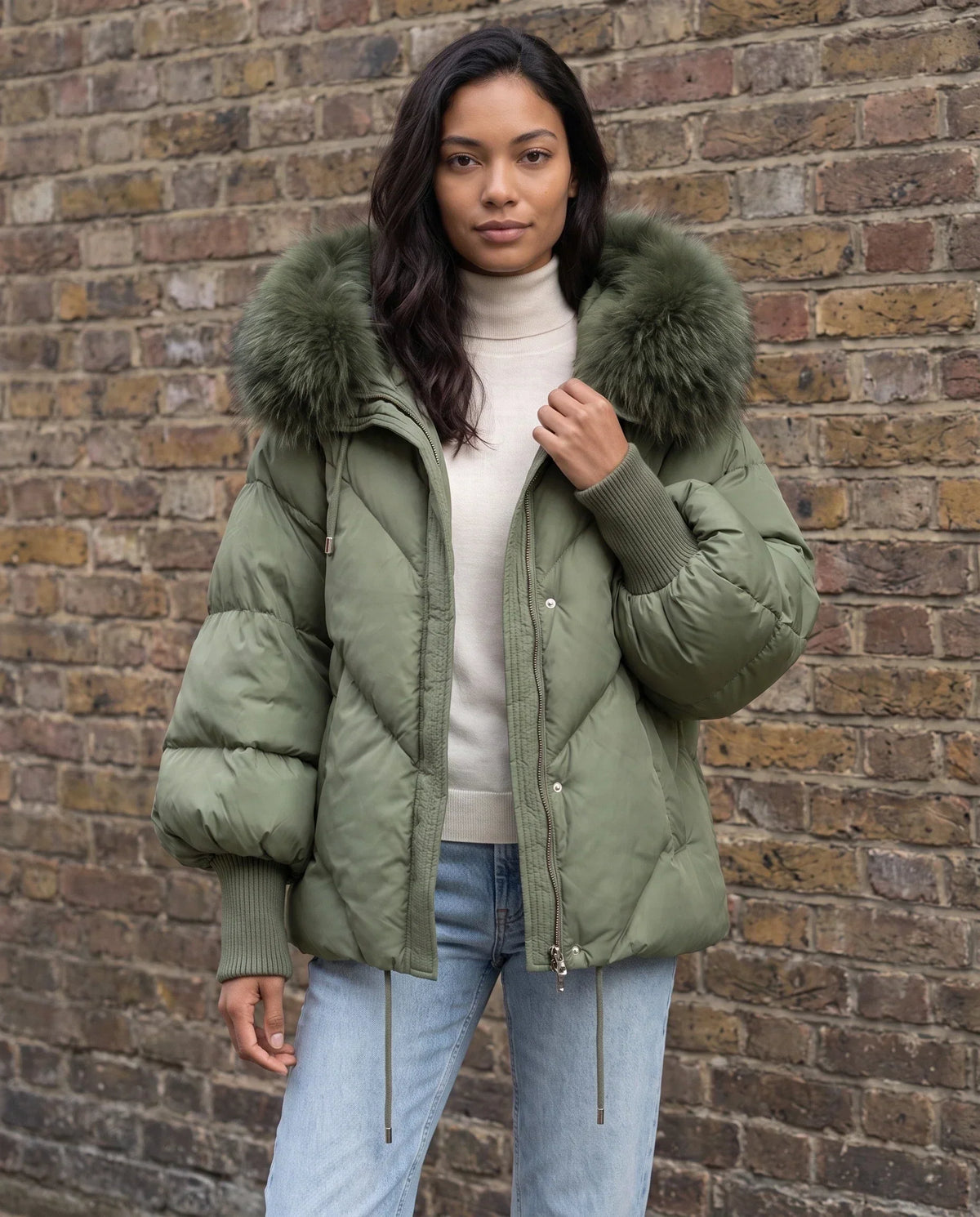 Short Oversized Puffer Jacket with Faux Fur Hood