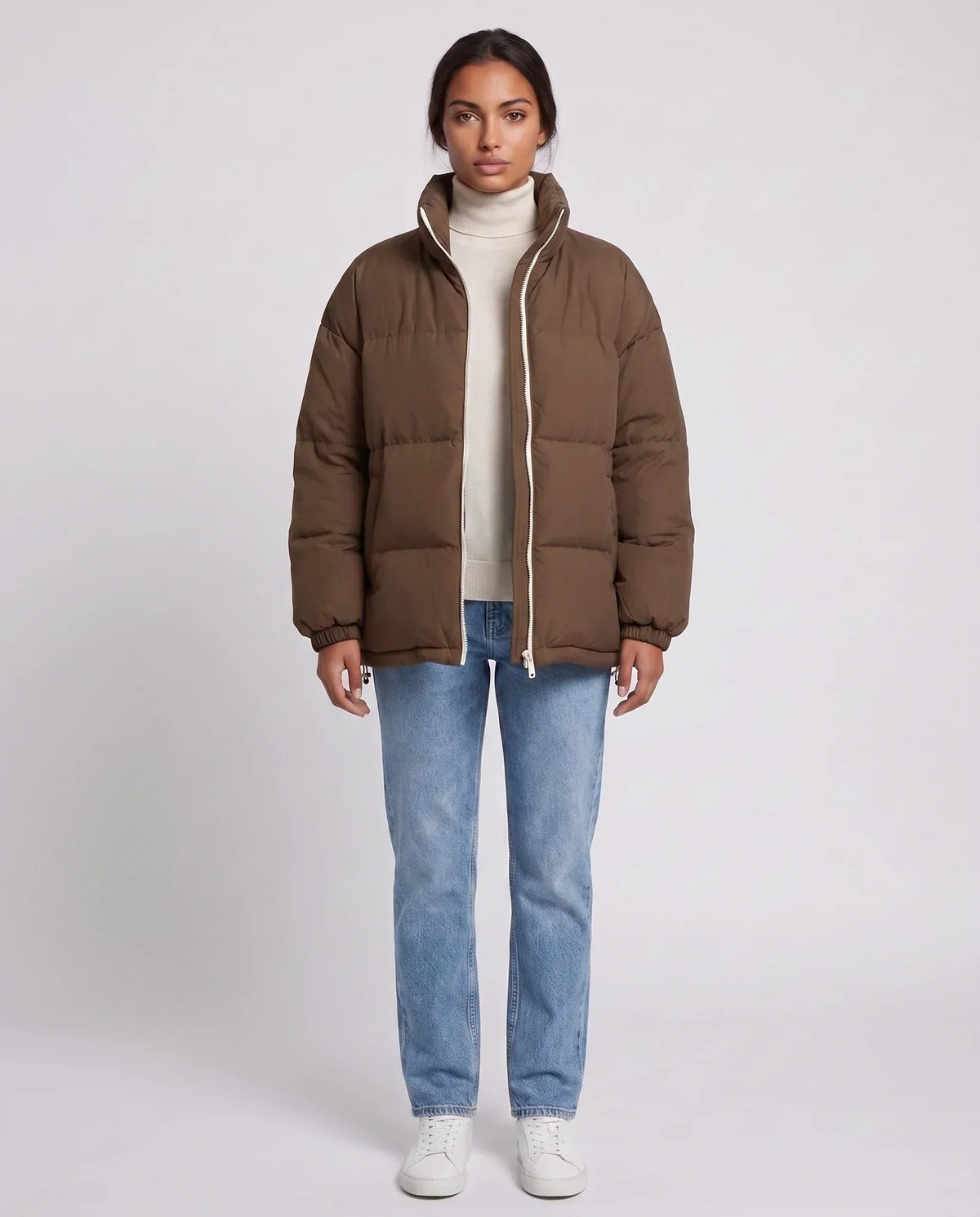 Short Oversized Puffer Jacket with Contrast Zip