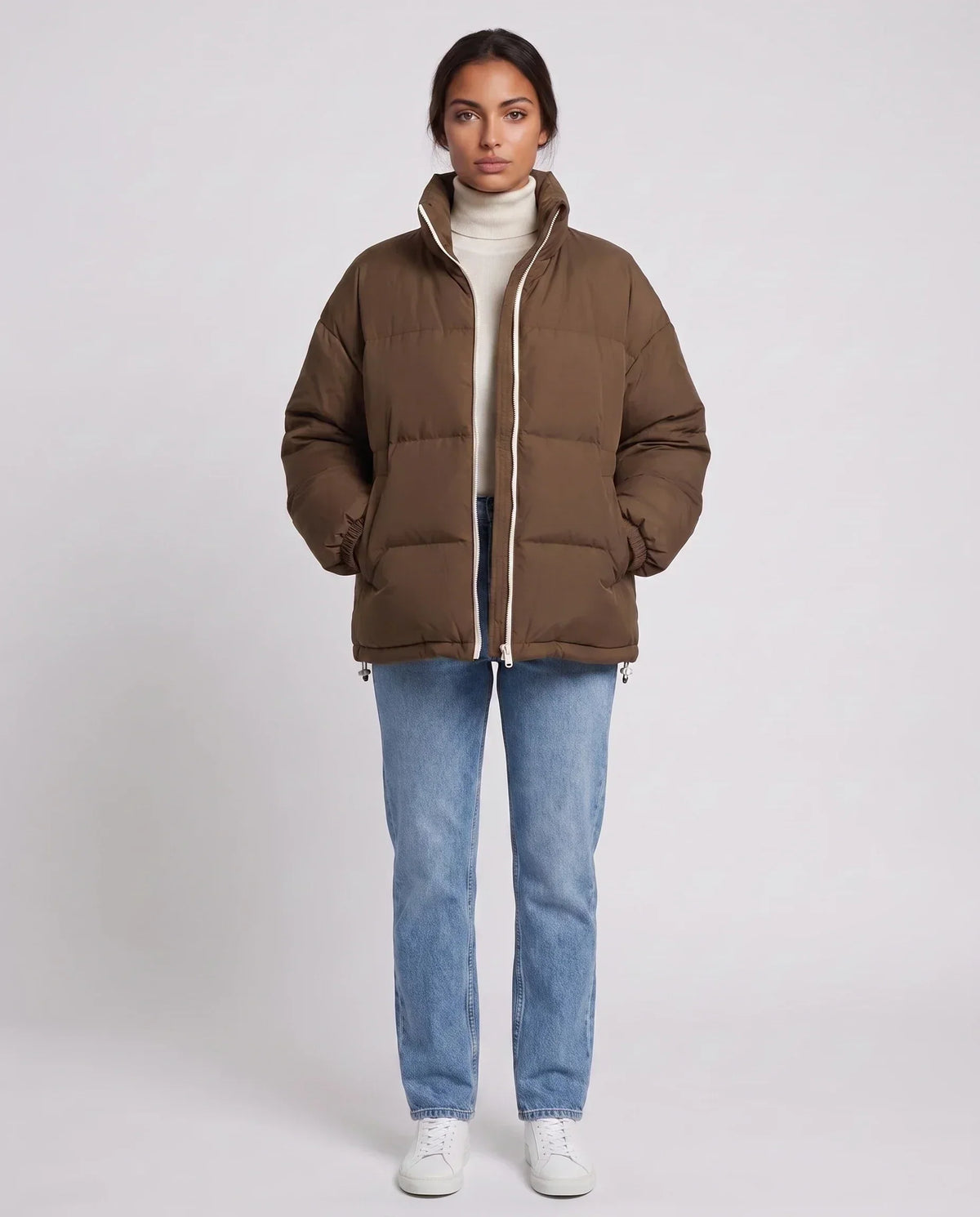 Short Oversized Puffer Jacket with Contrast Zip