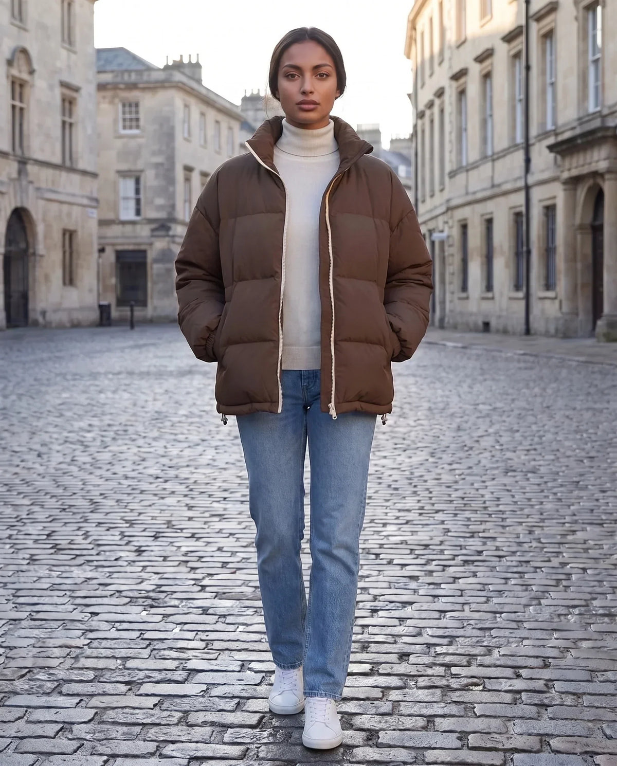 Short Oversized Puffer Jacket with Contrast Zip