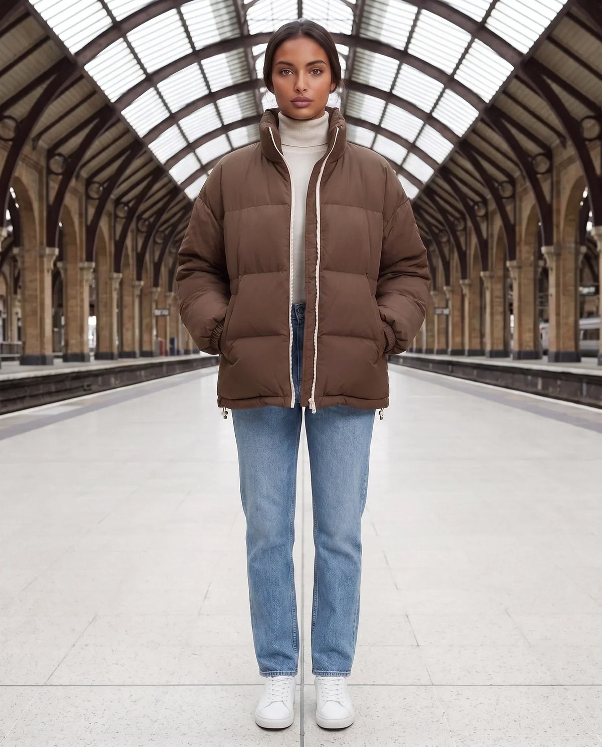 Short Oversized Puffer Jacket with Contrast Zip