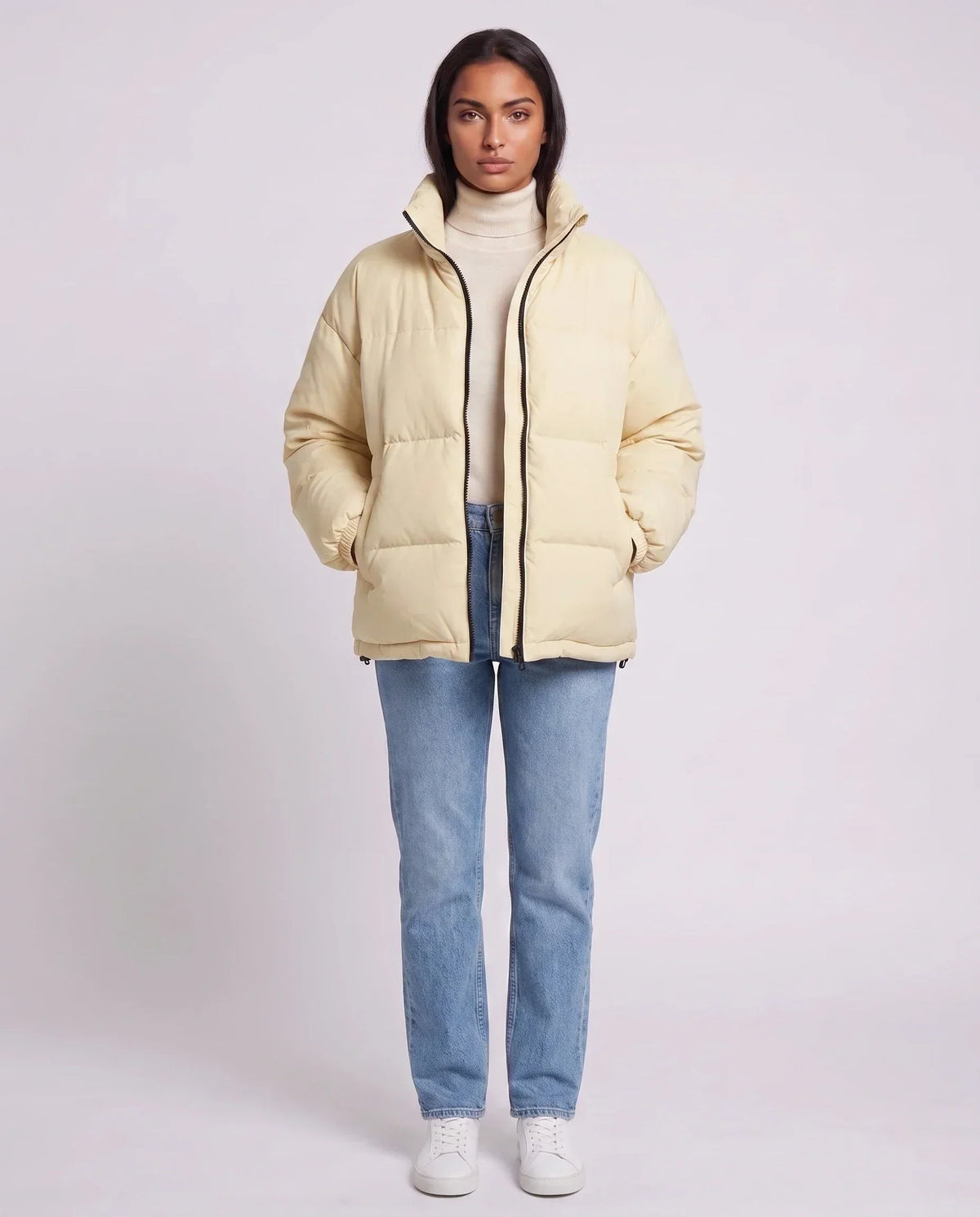 Short Oversized Puffer Jacket with Contrast Zip