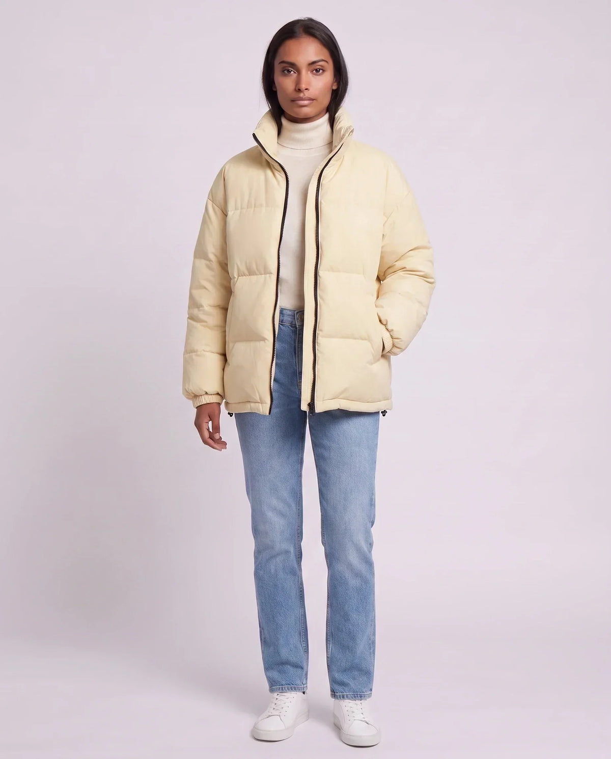Short Oversized Puffer Jacket with Contrast Zip