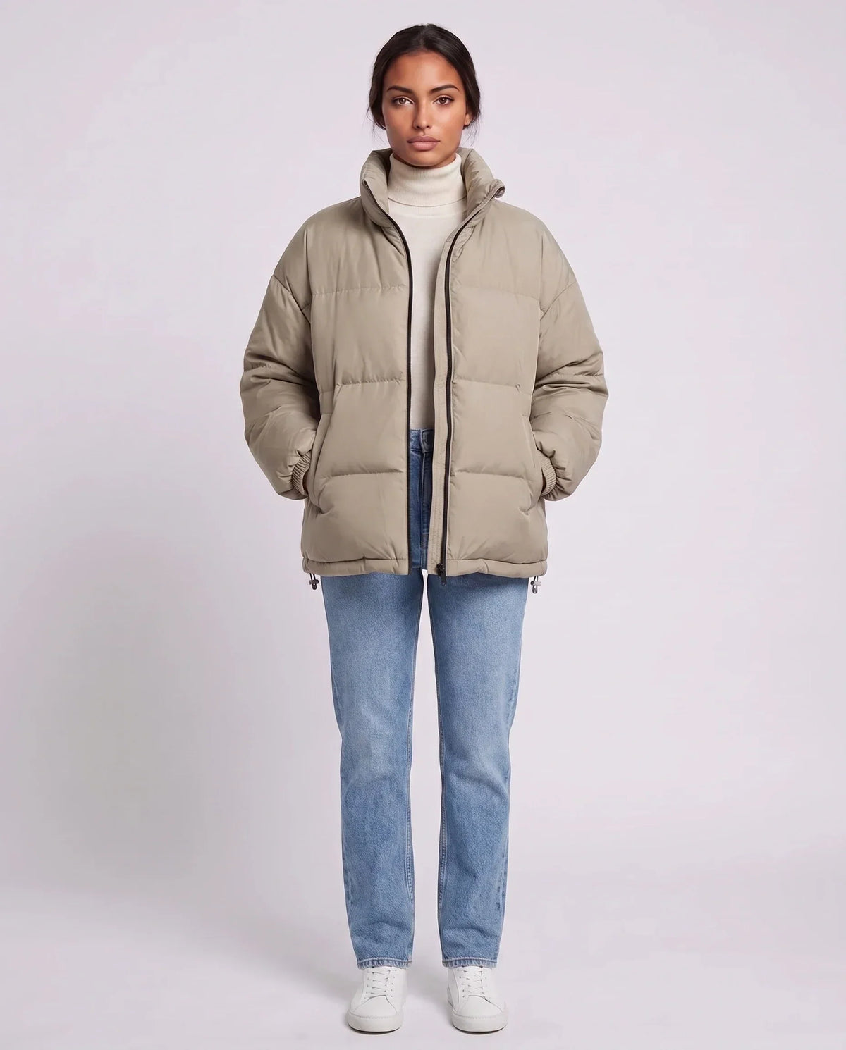 Short Oversized Puffer Jacket with Contrast Zip
