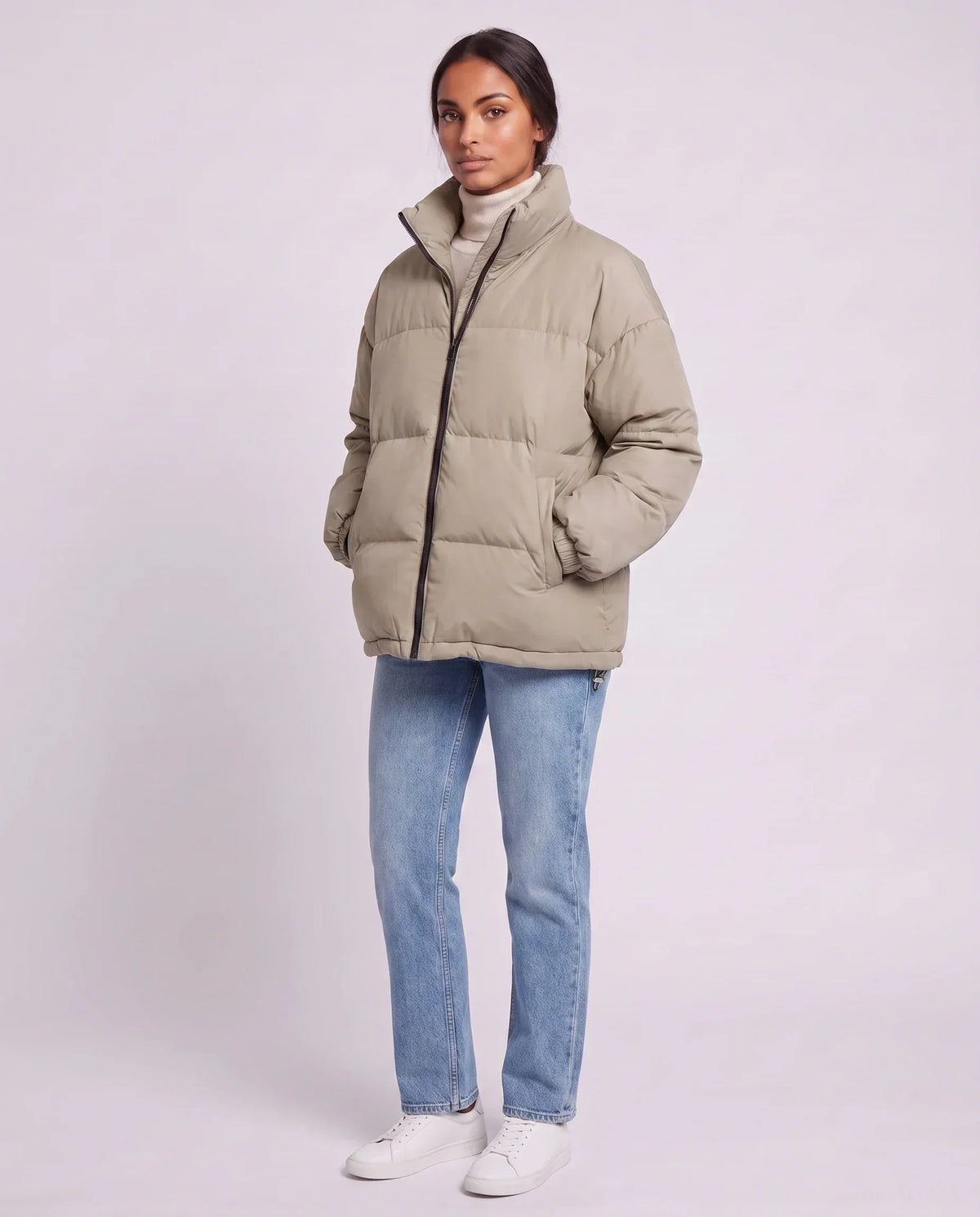 Short Oversized Puffer Jacket with Contrast Zip