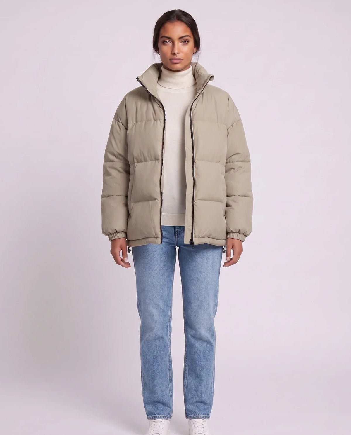 Short Oversized Puffer Jacket with Contrast Zip