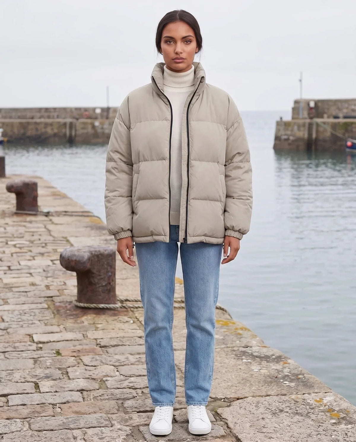 Short Oversized Puffer Jacket with Contrast Zip