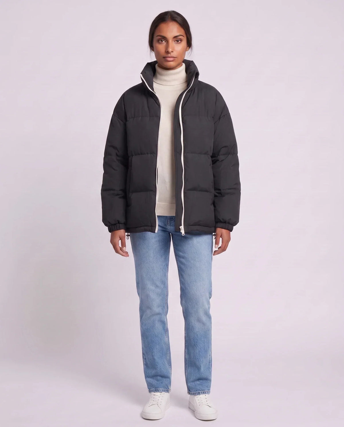 Short Oversized Puffer Jacket with Contrast Zip