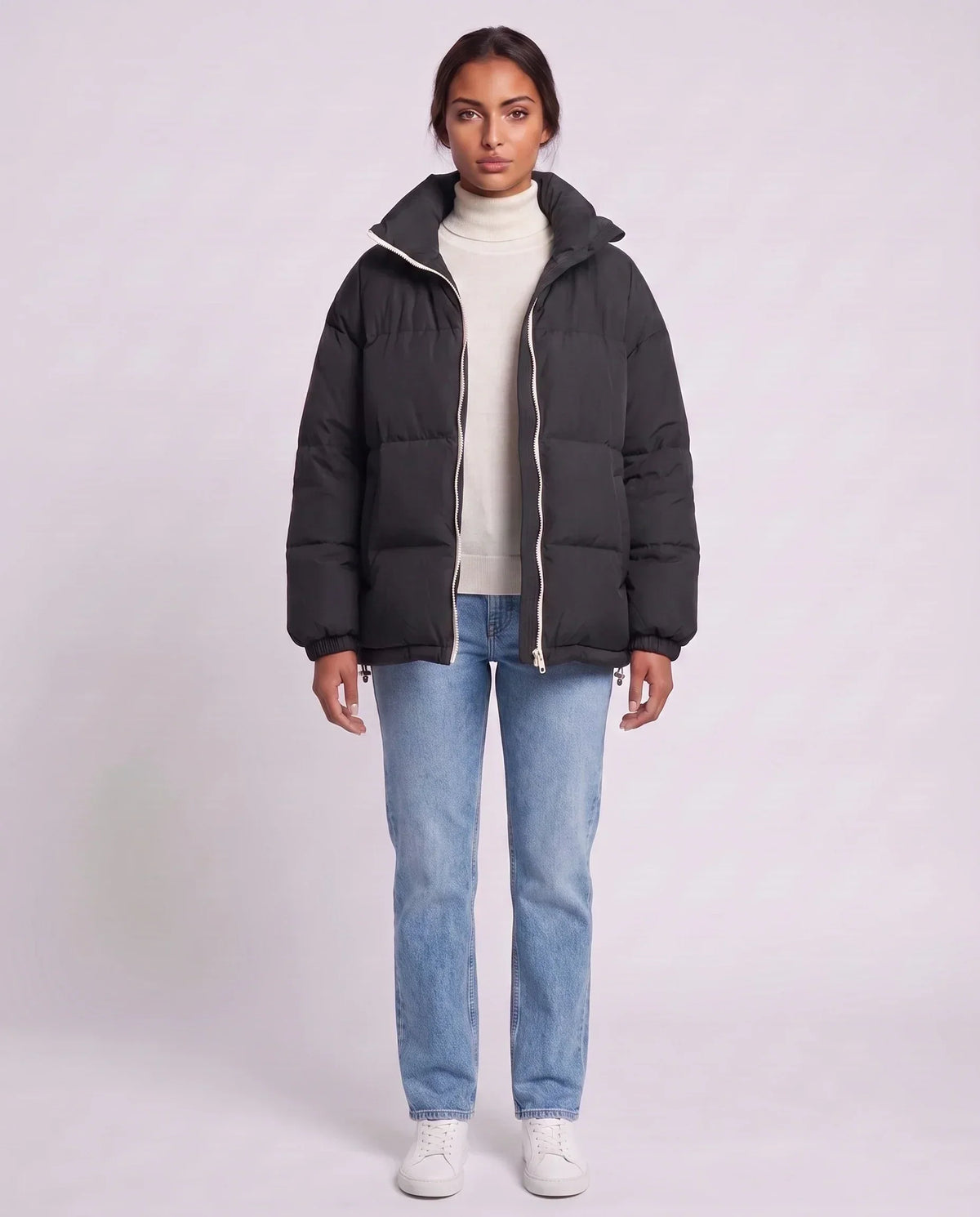 Short Oversized Puffer Jacket with Contrast Zip