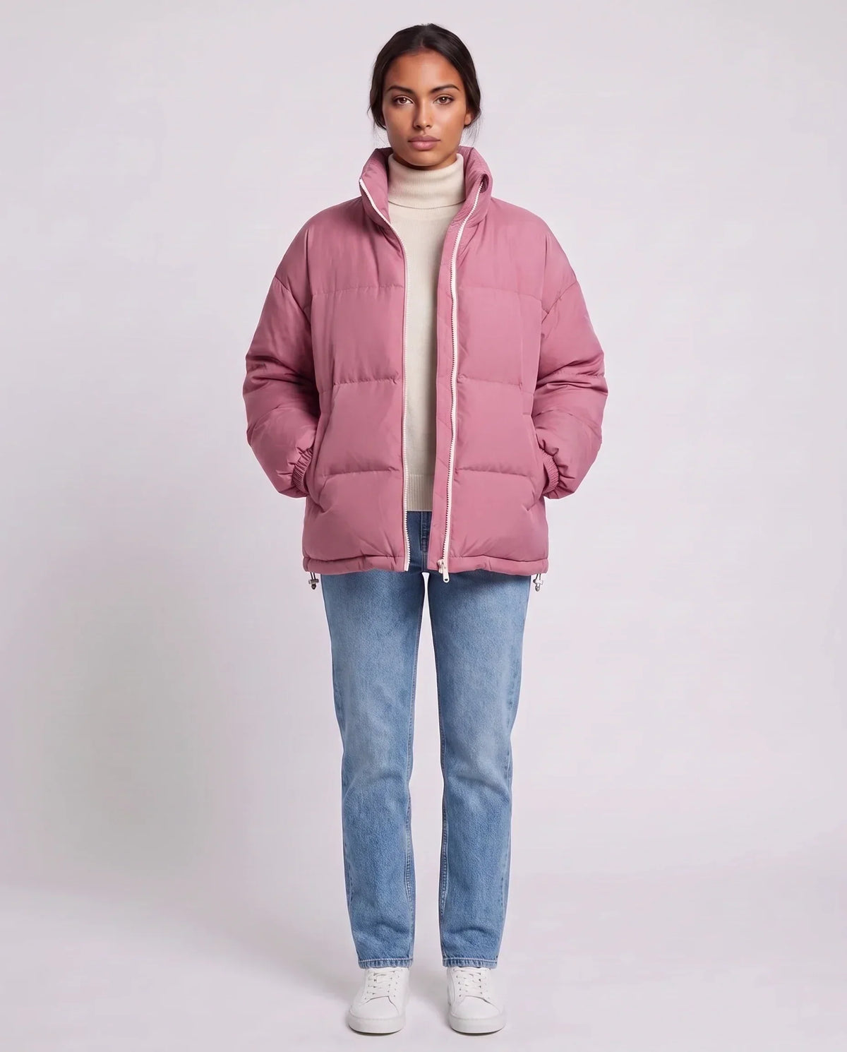 Short Oversized Puffer Jacket with Contrast Zip