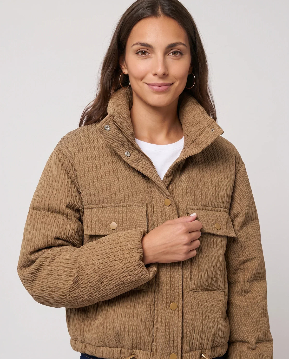 Short Workwear-Style Puffer Jacket with Chest Pockets