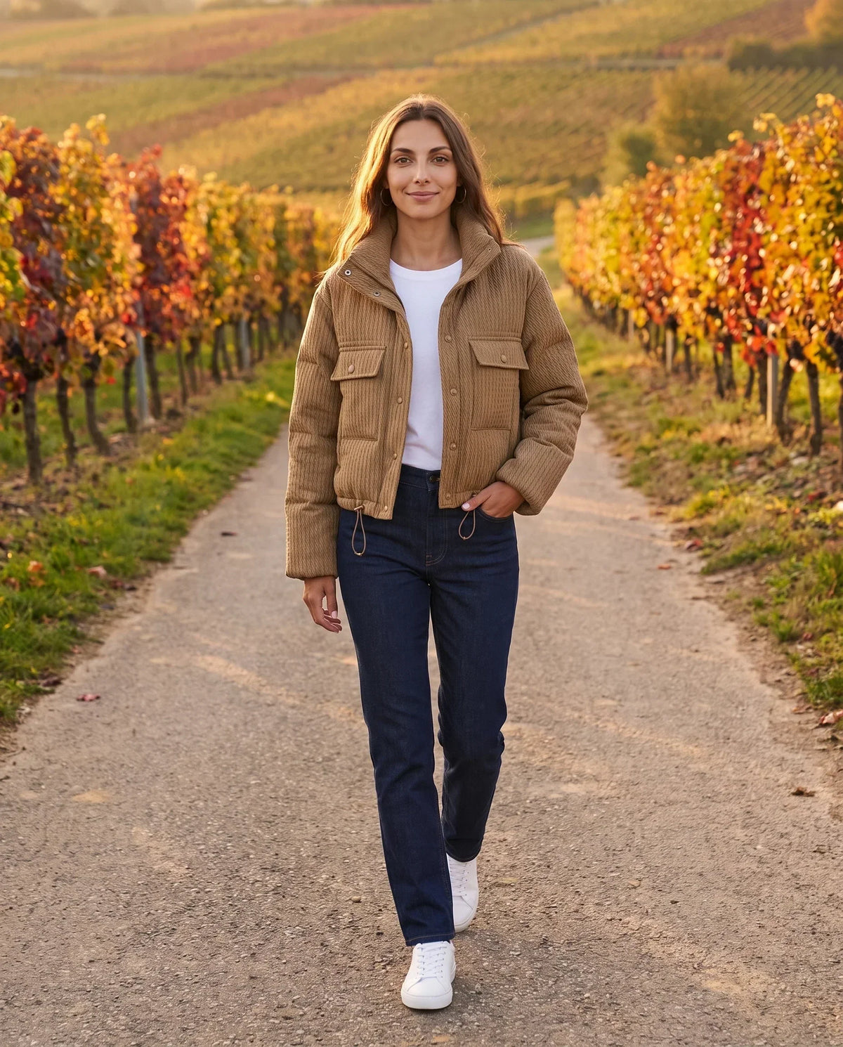 Short Workwear-Style Puffer Jacket with Chest Pockets