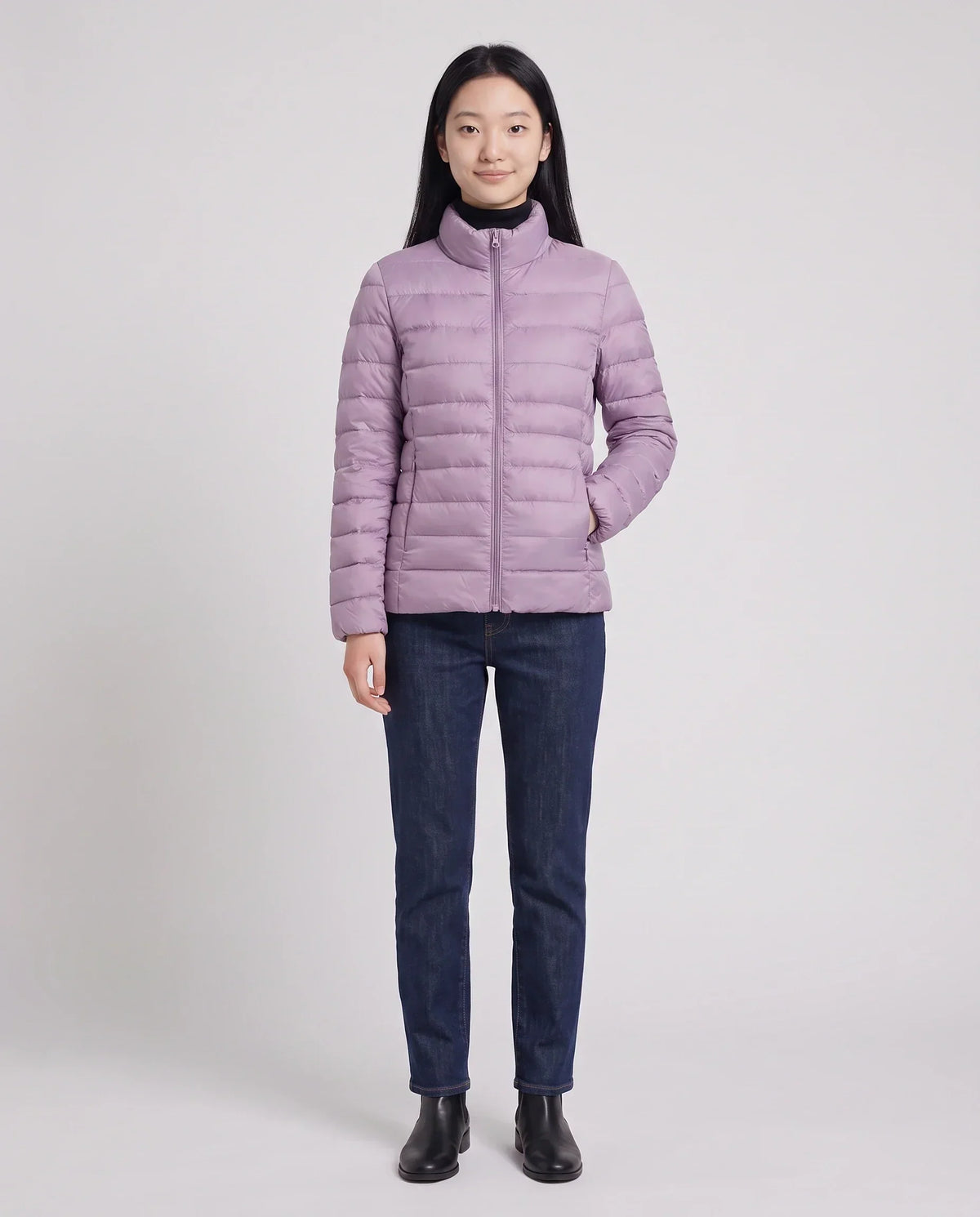 Short Ultra-Lightweight Puffer Jacket with Funnel Collar